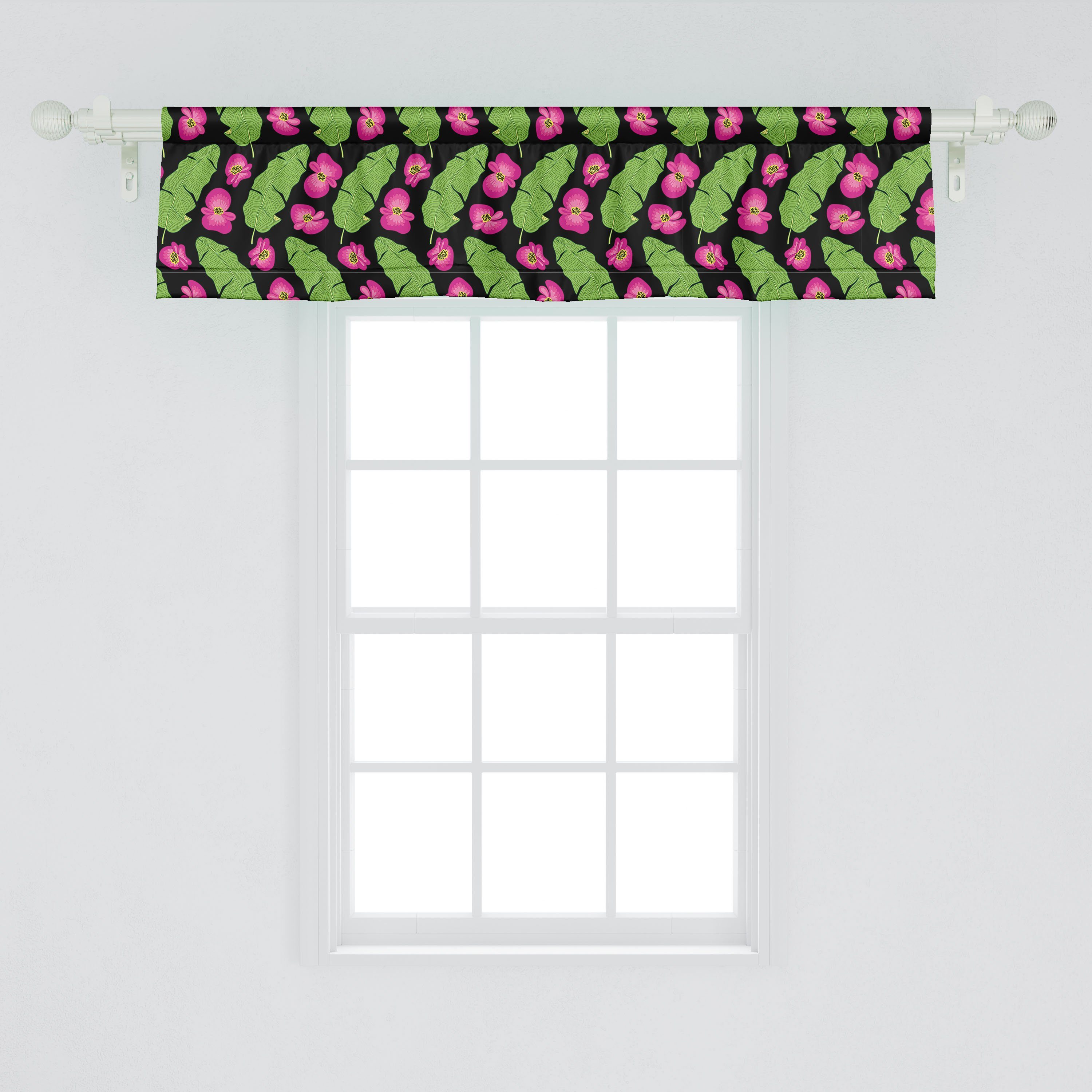 Scheibengardine Vorhang Volant für Küche Blumen mit und Stangentasche, Abakuhaus, Luau Microfaser, Palm Banana Dekor Schlafzimmer