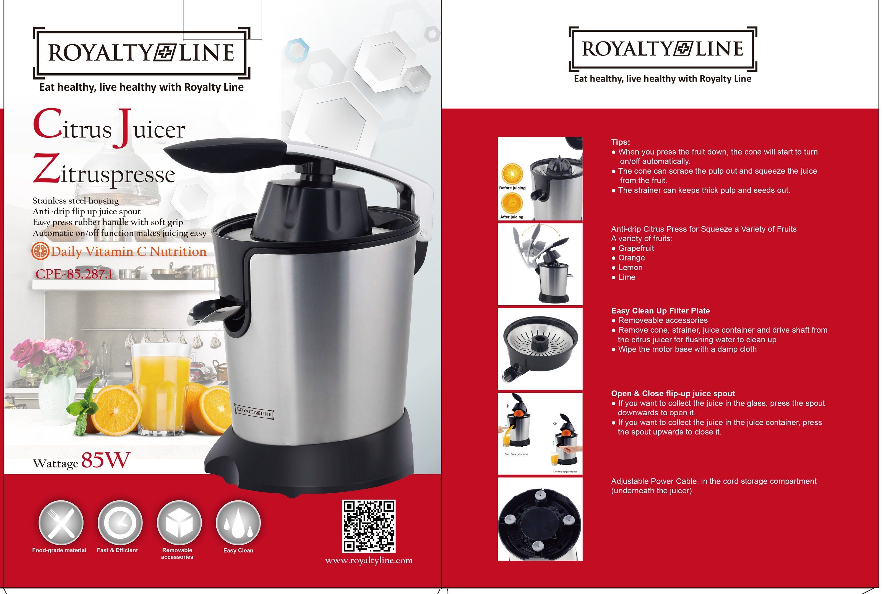 Royalty Line Entsafter Zitruspresse Entsafter Royalty Line silber CPE85-287.1