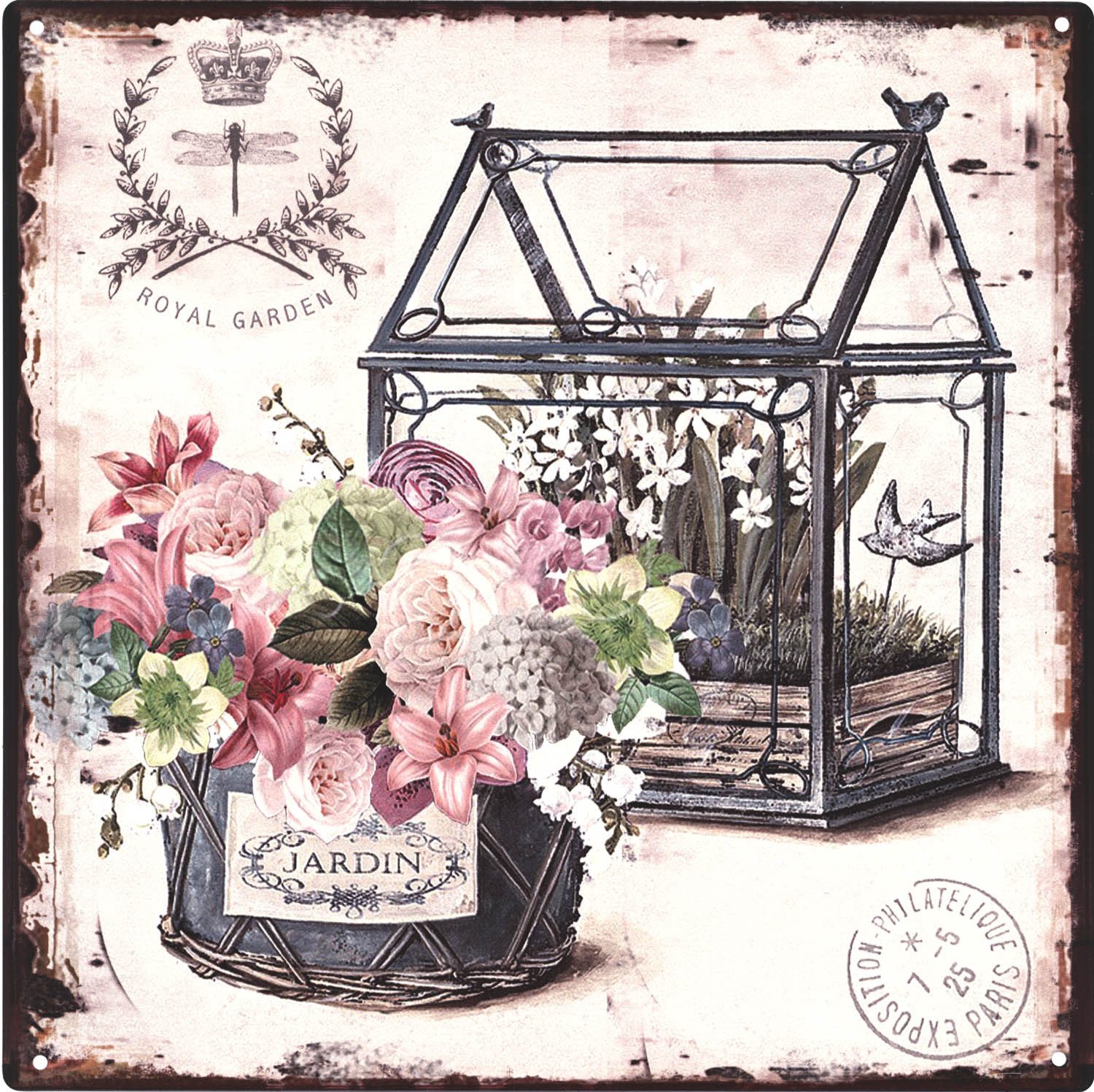 Moritz Metallschild Blechschild Royal Garden Jardin Gewächshaus, (Einzeln), Vintage Retro Deko Schild Metallschild Wandbild Schild