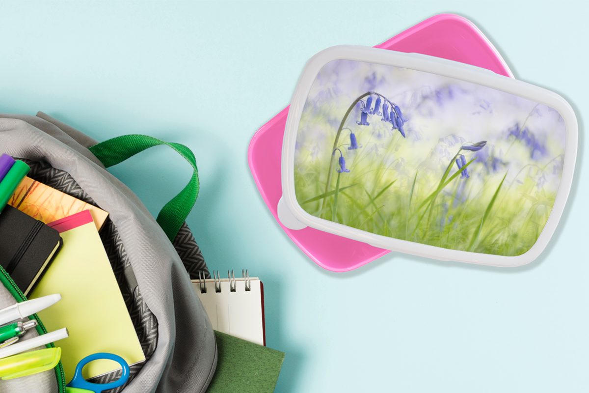 Rasen, MuchoWow grünen Erwachsene, (2-tlg), Lunchbox Brotbox für Mädchen, Sternhyazinthen Kunststoff, rosa im Kinder, Brotdose Kunststoff Snackbox,