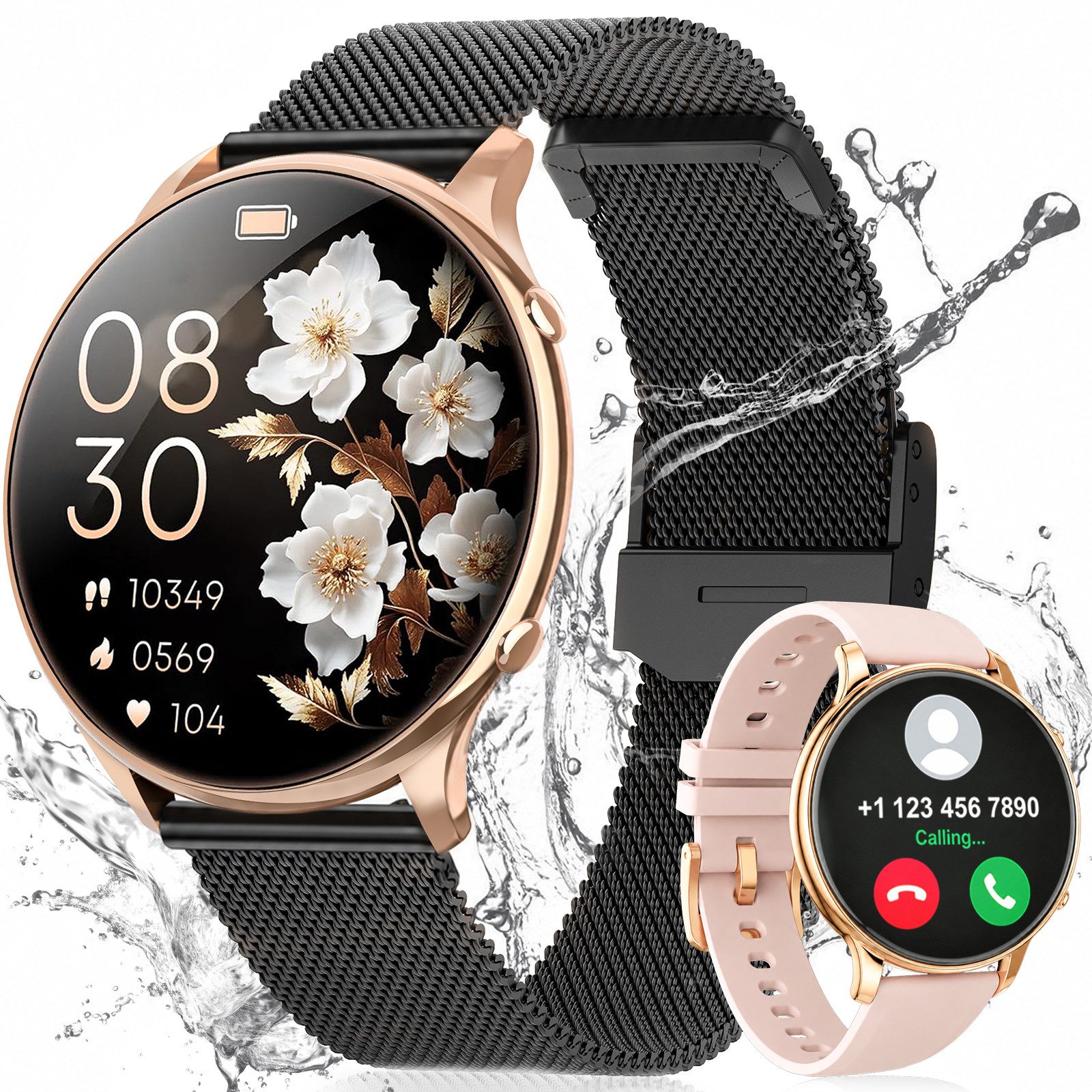 Whraills Smartwatch Damen 4.7mm ultradünn mit 120+ Sportmodi/Pulsuhr/Blutdruck Smartwatch 1,43″ AMOLED Display Fitnessuhr Damen mit SpO2/Schlafmonitor,Zyklus, Stressmessung,Atemtraining,20 Tage Akku,IP68, Geschenk für Frauen