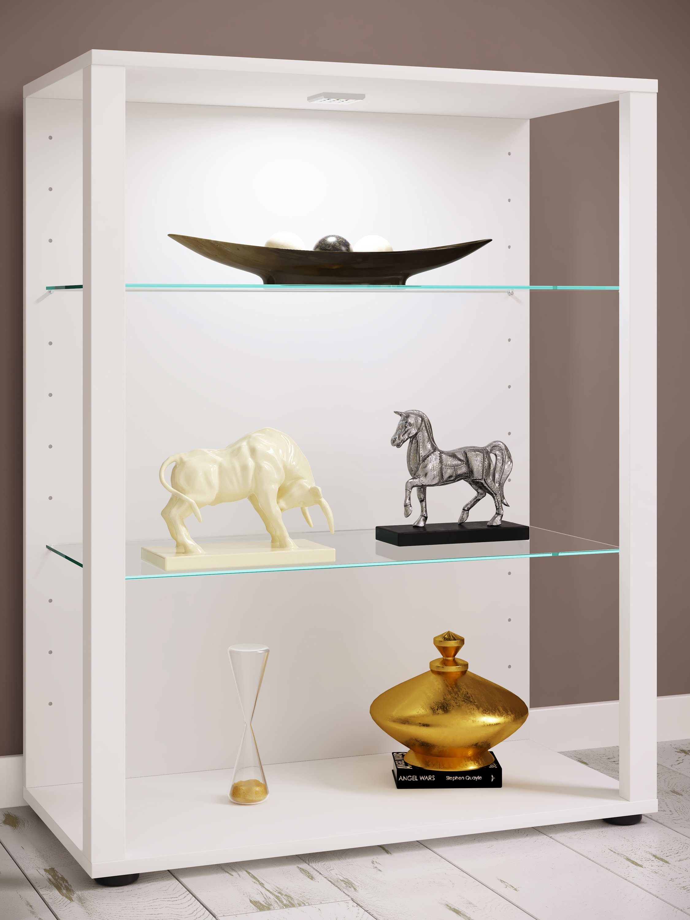 VCM Standvitrine Holz Glas Stand Vitrine Sammelvitrine Glasol L