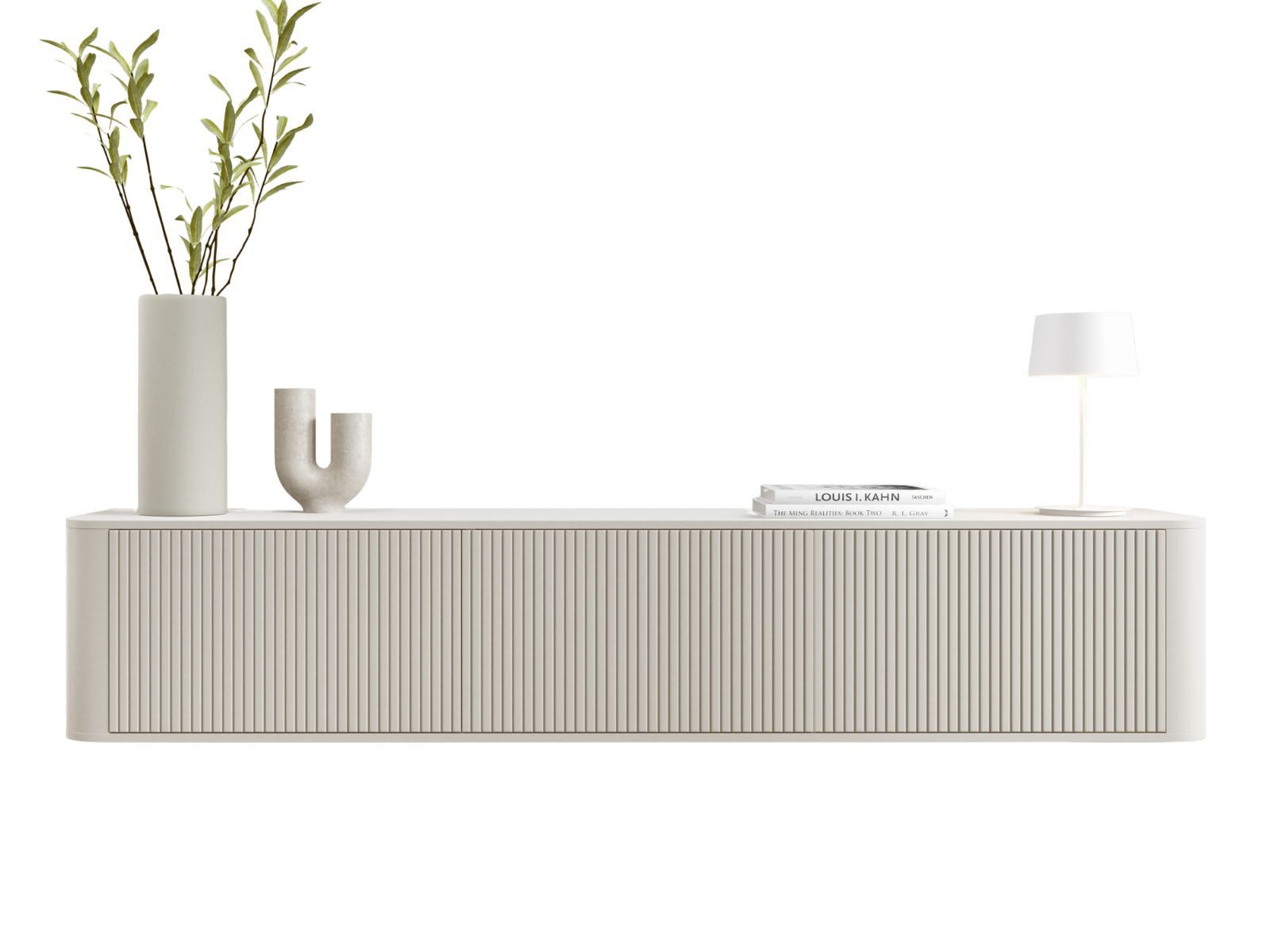Compleo TV-Schrank 220 cm breit, Hängend oder auf Füßen, TV-Tisch japandi Nussbaum oder Kaschmir