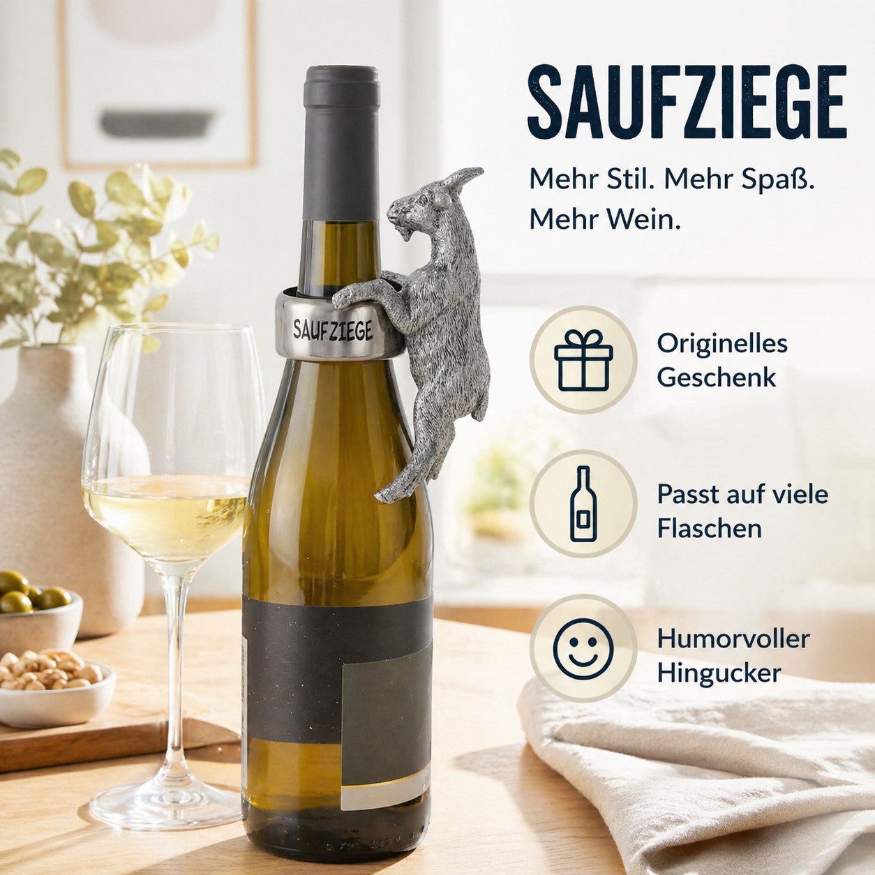 Gehlmann Flaschenverschluss Flaschenring Ziege Silber - Saufziege