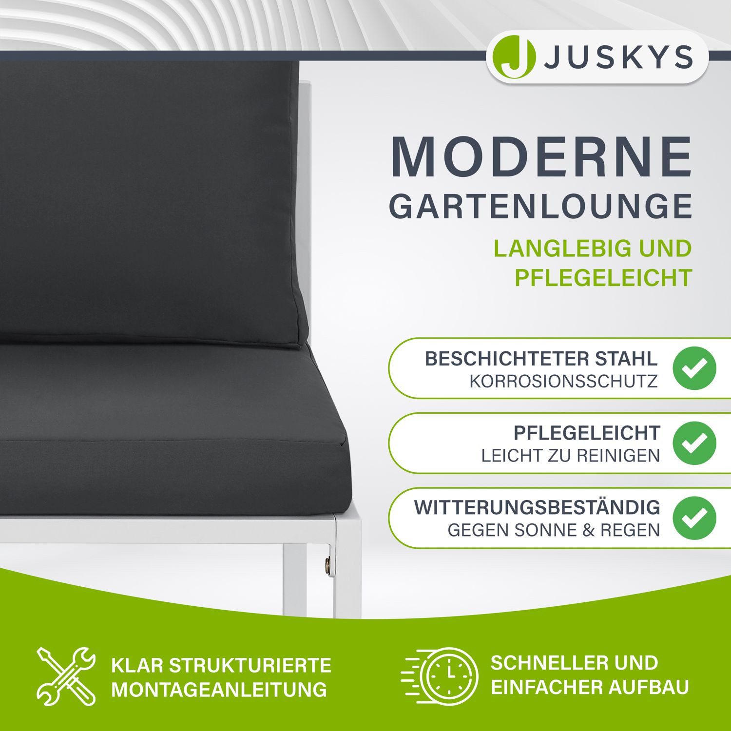 Juskys Gartenlounge-Set Bari, (5-tlg), Gartenmöbel Sofa, Set 5-teilig, Hocker, Tisch & Polster, Outdoor