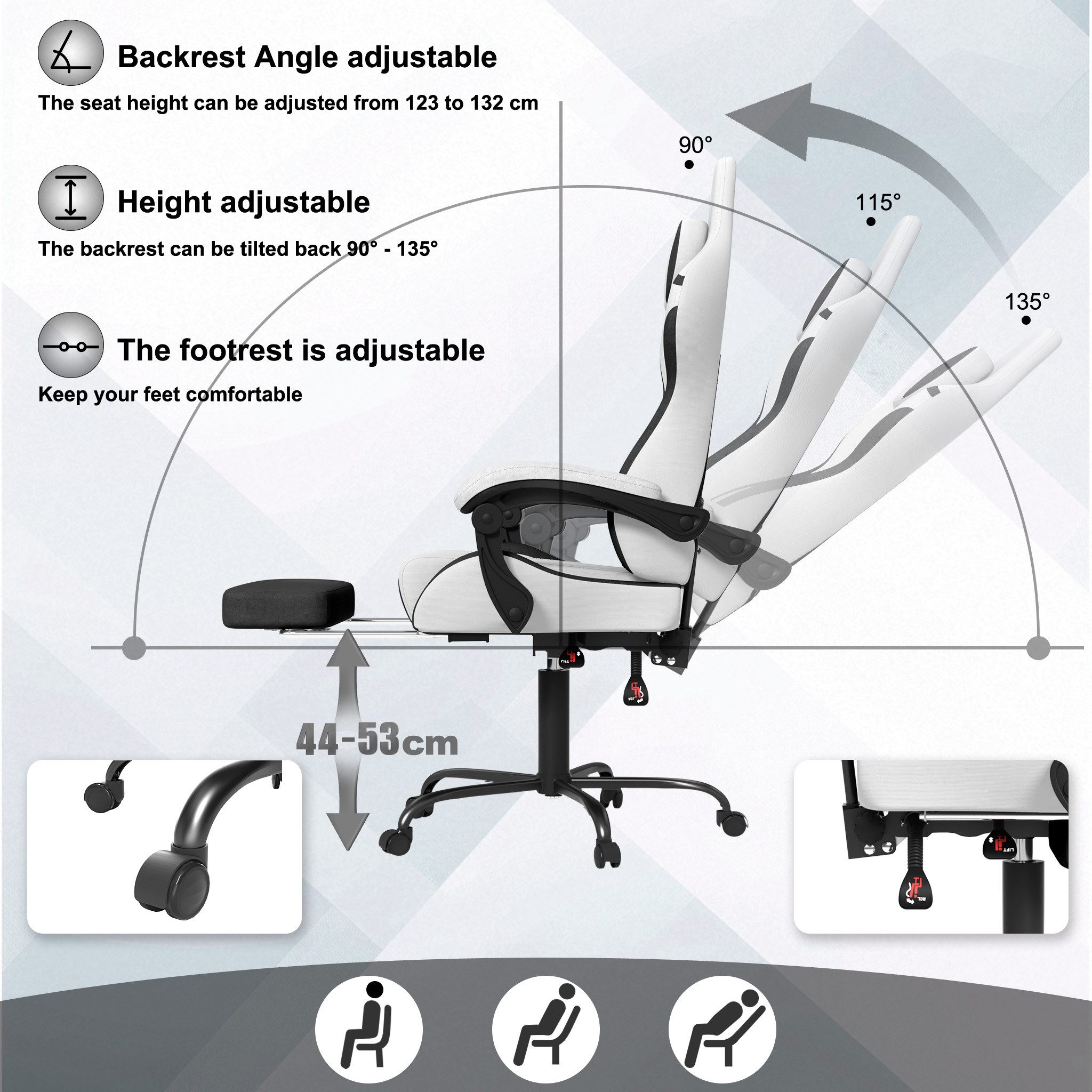 FIVMEN Gaming-Stuhl Racing Ergonomischer Computer-Bürostuhl mit Massage-Lendenkissen, Ausziehbarer Fußstütze Lordosenstütze Kopfstütze, höhenverstellbarer – Bild 4 von 5
