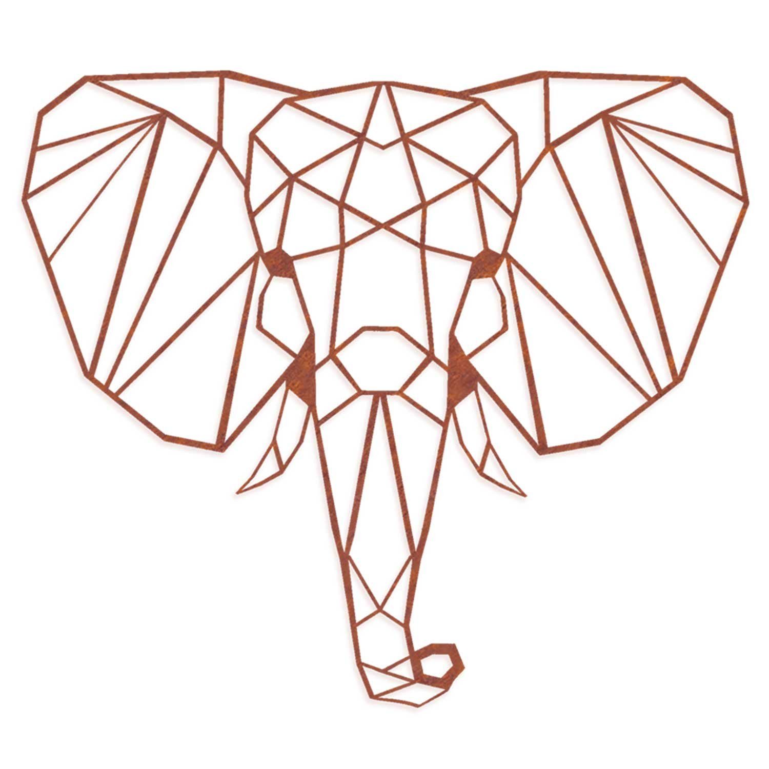 ILLUMINO Wanddekoobjekt Metall Wanddeko Wandbild Kunst Elefant XXL Rost Garten Deko Skulptur