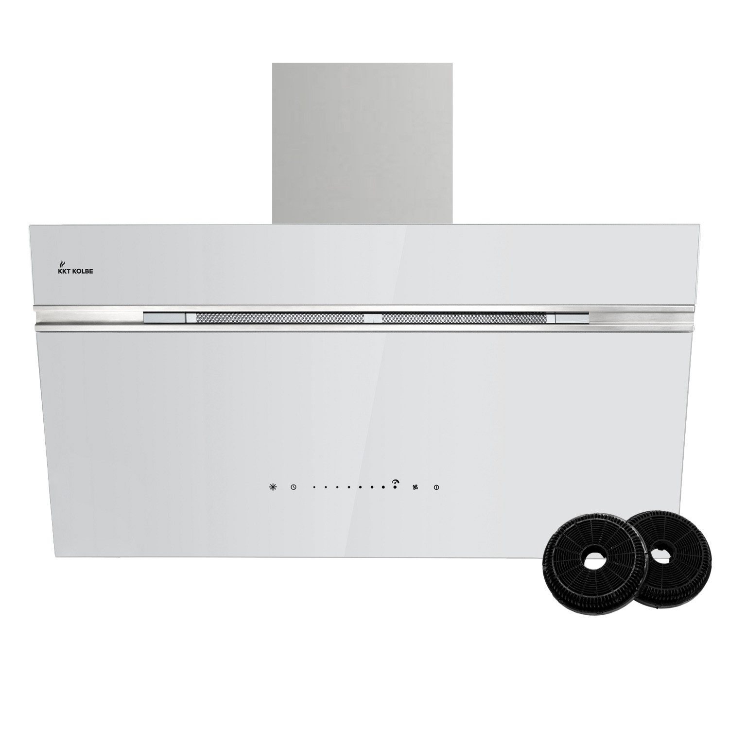 KKT KOLBE Wandhaube Dunstabzugshaube 90cm AURORA9005WED RGBW Ambientebeleuchtung Kopffreihaube / Umluft / Abluft / Smart WiFi-App / Weiß / Glas