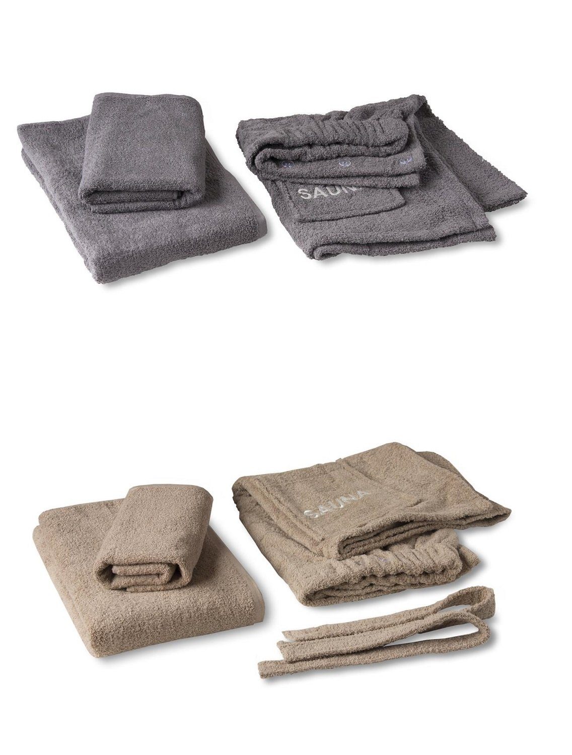 EXKLUSIV HEIMTEXTIL Saunatuch Sauna Set 3-Teilig Frottee Saunakilt  Saunatuch, Frottee (3-St), mit Knöpfen, dehnbarer Bund, aufgesetzte Tasche  mit „Sauna“ Stickerei