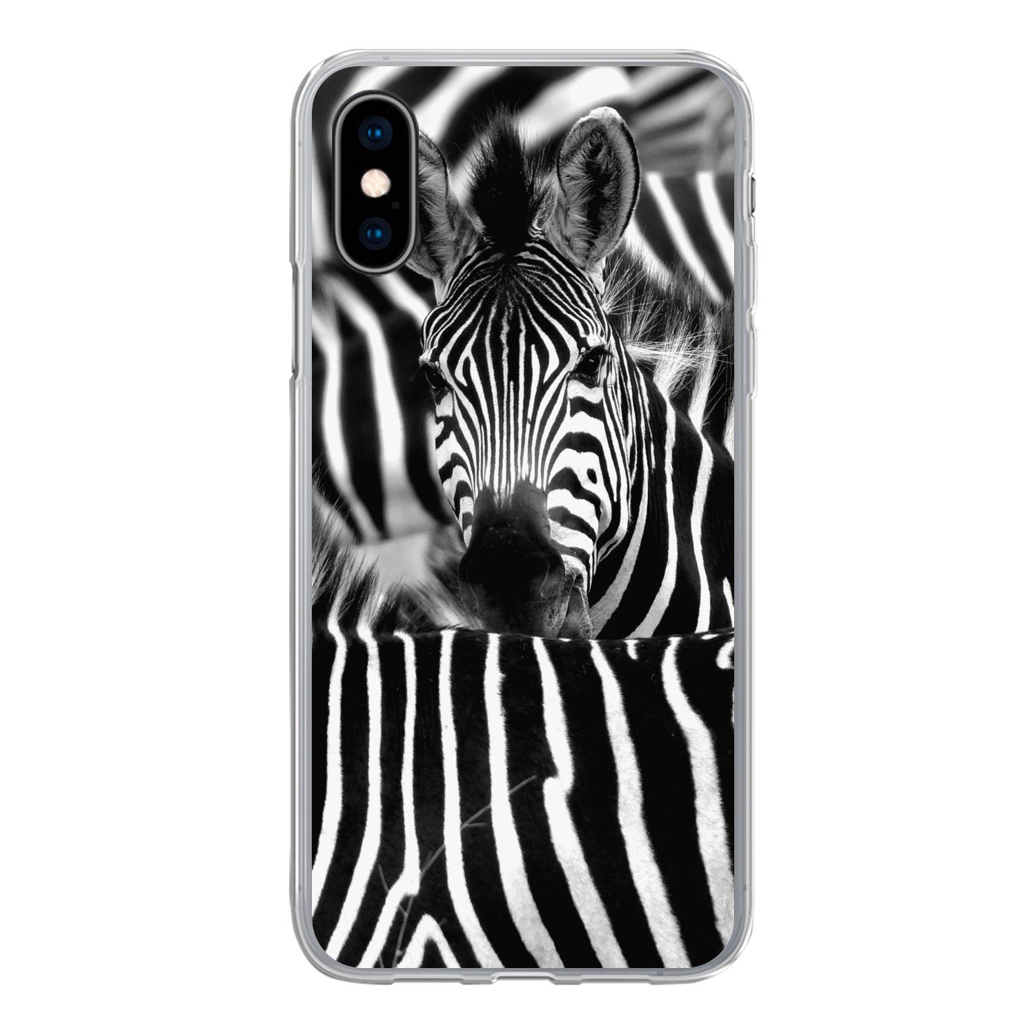 MuchoWow Handyhülle Zebra schwarz-weiß Fotodruck, Handyhülle Apple iPhone X/10, Smartphone-Bumper, Print, Handy