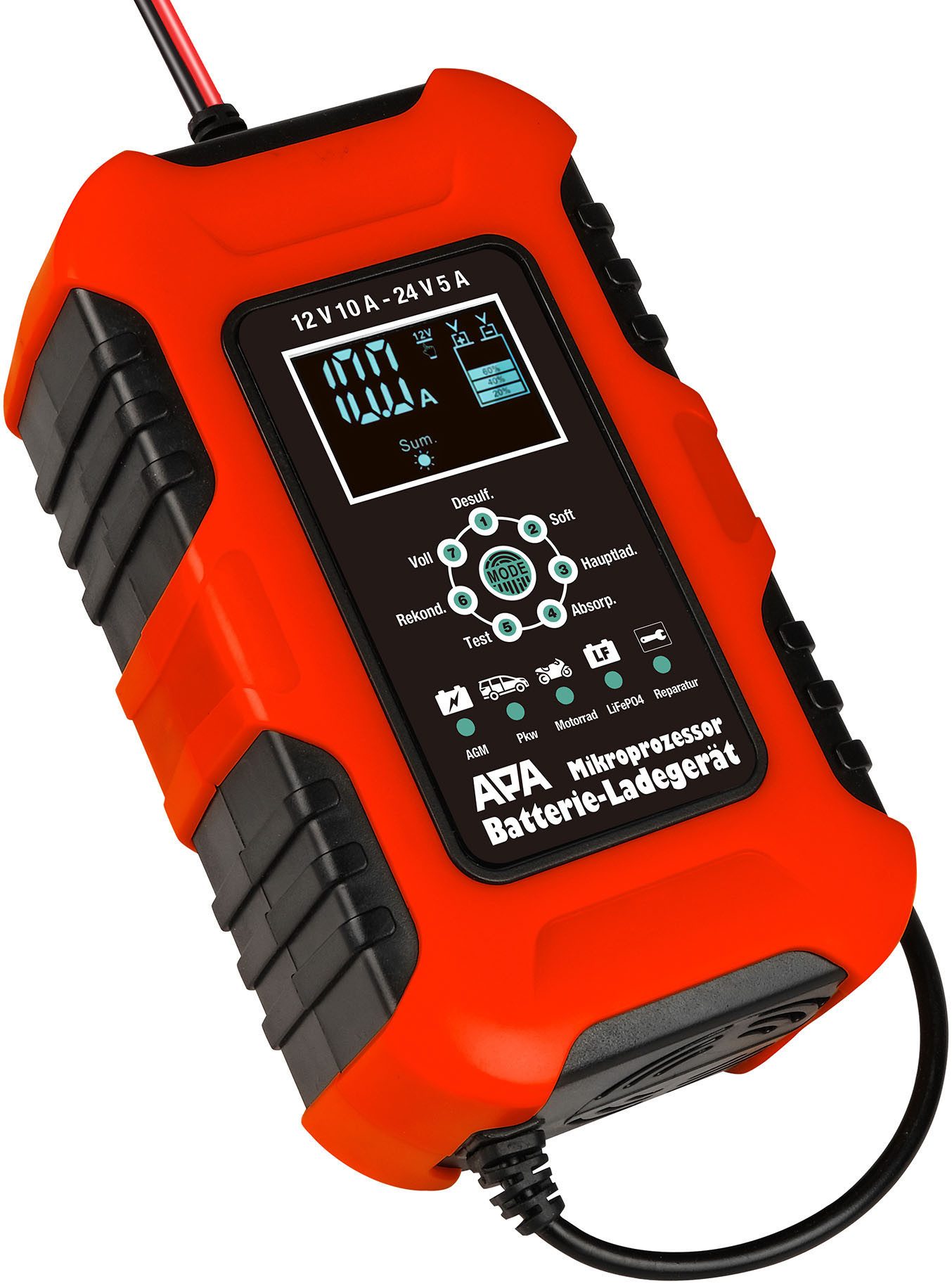 APA Batterieladegerät 12 / 24 V 10 A Autobatterie-Ladegerät (10000 mA)