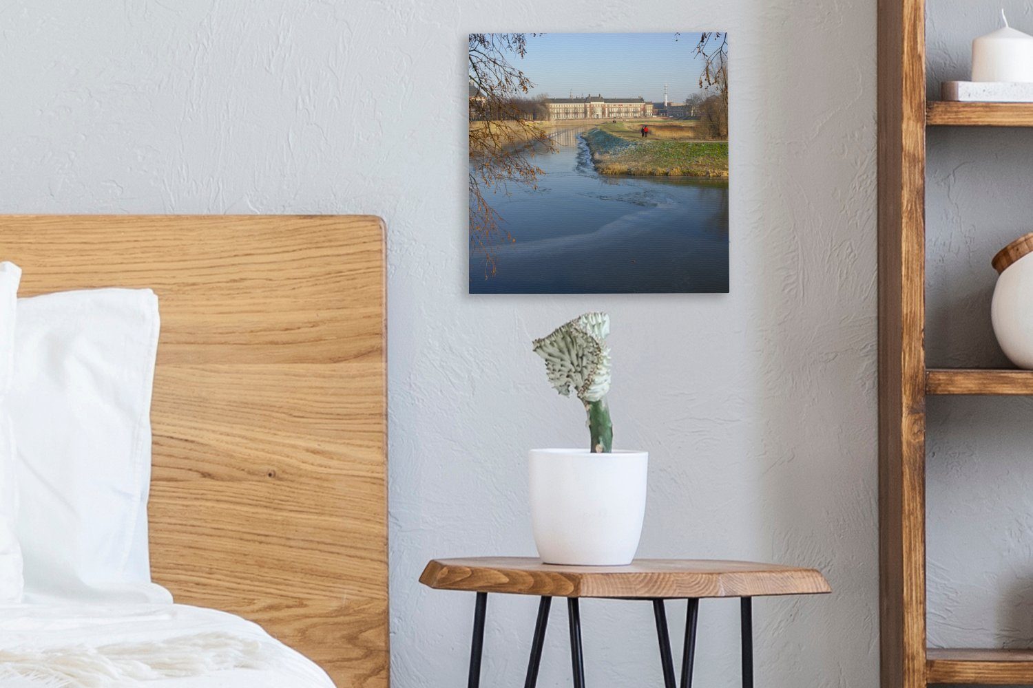 den Bilder OneMillionCanvasses® Leinwandbild Schlafzimmer im Fluss in zugefrorener ein für und Bosch St), Leinwand Wohnzimmer Den Winter (1 Niederlanden,