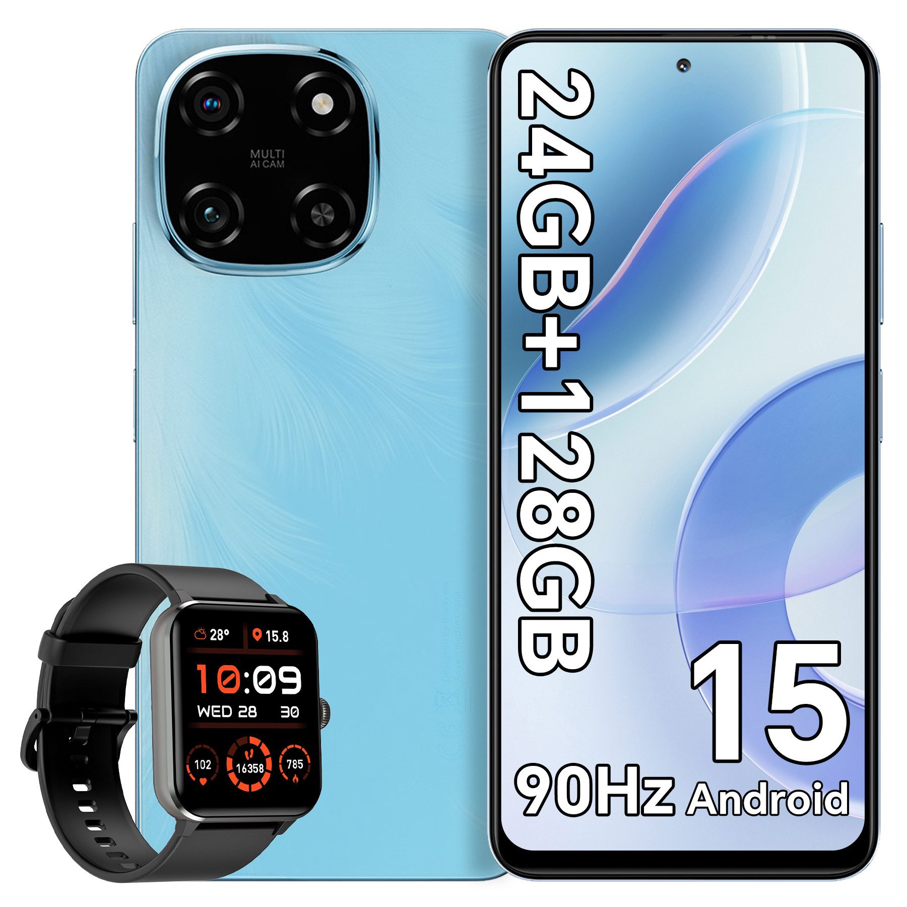 blackview Color 6 incl. R50 Smartphone (128 GB Speicherplatz, 50 MP Kamera, Helio G81, 50MP, Android 15, DokeOS 4.1, Doke AI)