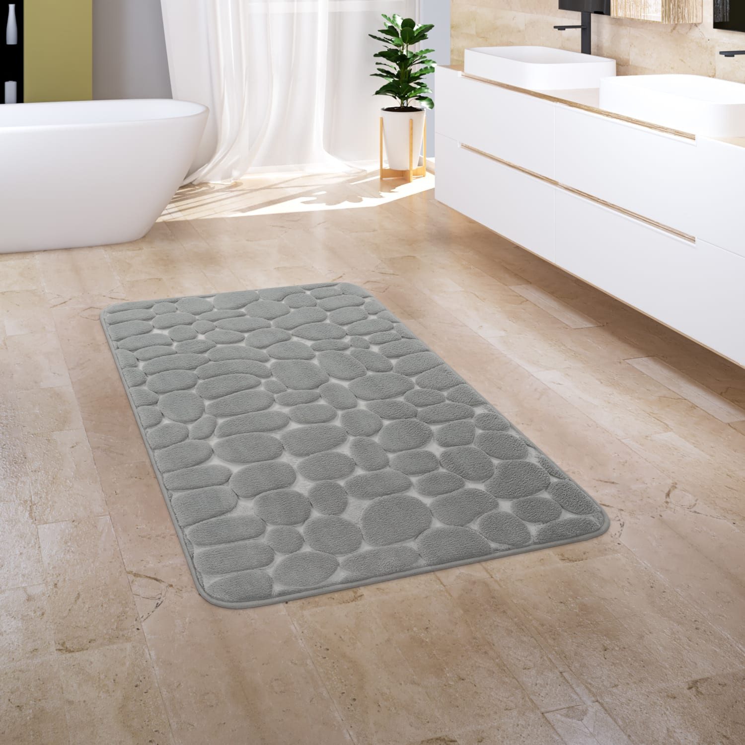 KADIMA DESIGN Teppich waschmaschinenwaschbar Abstrakt 3D Flur Waschbarer Teppich Badezimmer, Rechteckig, Höhe: 5 mm, Florhöhe: 1 mm, 100% Polyester, Rechteckig, 65x120cm, Grau