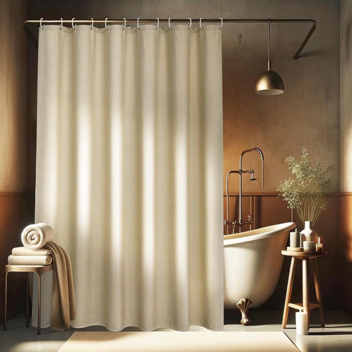 Kraftverdia Duschvorhang Leinen-Look Duschvorhang 180x200cm – Wasserdicht & Waschbar