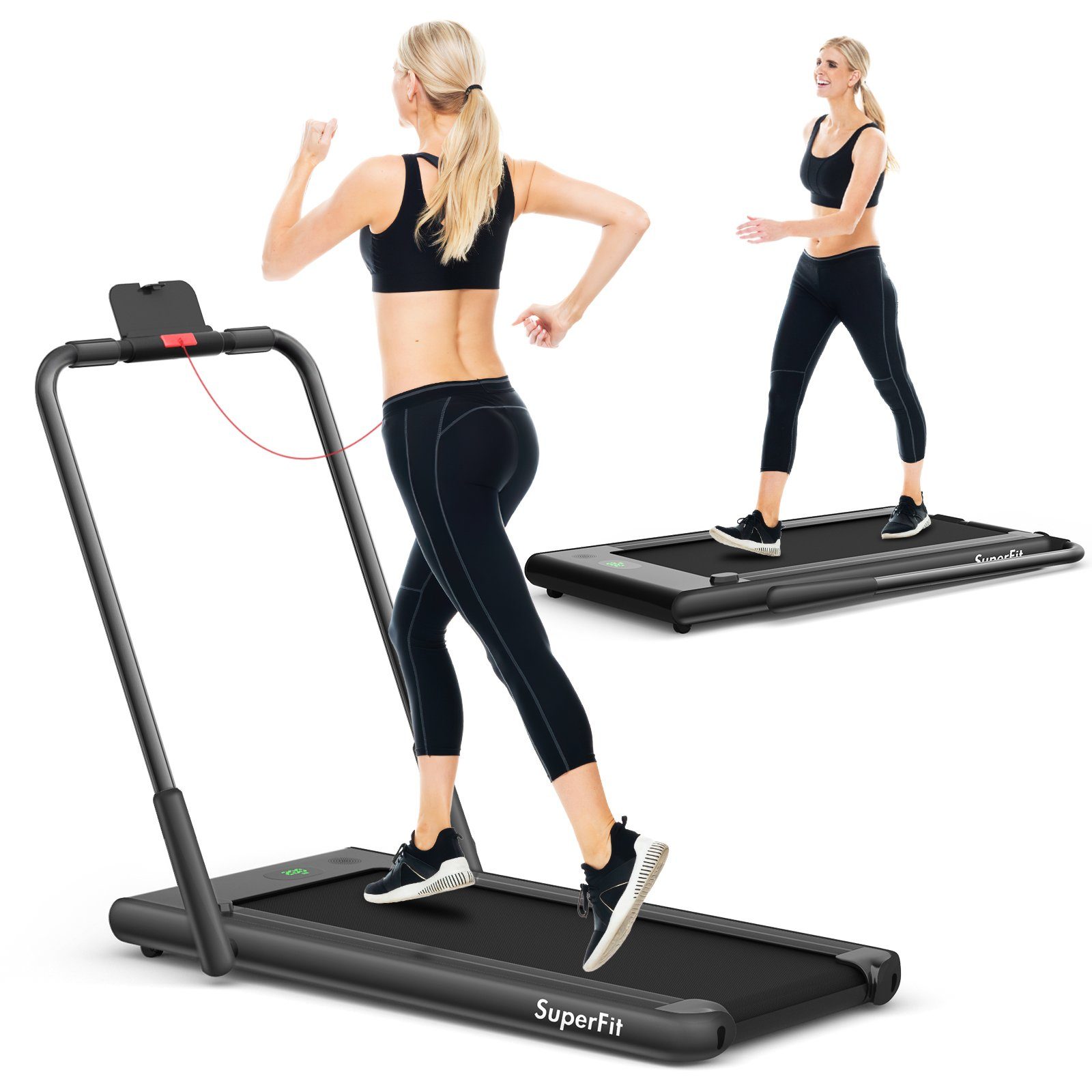 COSTWAY Laufband klappbar Fitnessgerät, App, 1-12km/h LED, schwarz