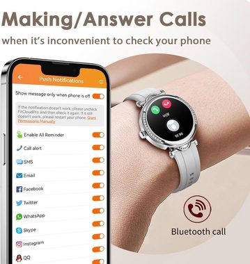 findtime Gesundheitsüberwachung Sportmodi Smartwatch (2 Zoll, Android, iOS), mit Glitzernde Steinverzierung und Herzfrequenzüberwachung Moderne