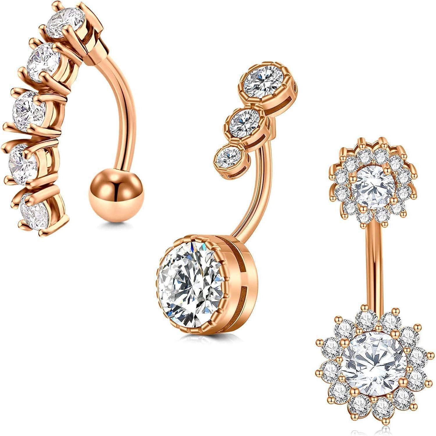 MODRSA Bauchnabelpiercing-Set Bauchnabelpiercing 14G Chirurgenstahl Zirkonia Stab 10MM Rosegold