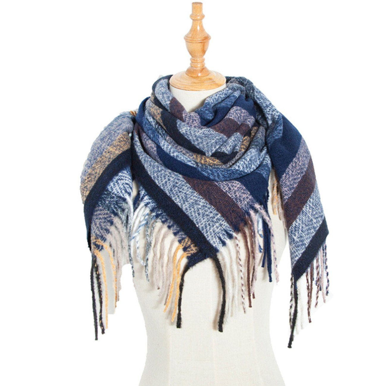 Union Reisen Modeschal Gestreifter Schal mit Fransen für Herbst und Winter, (1-St) blau
