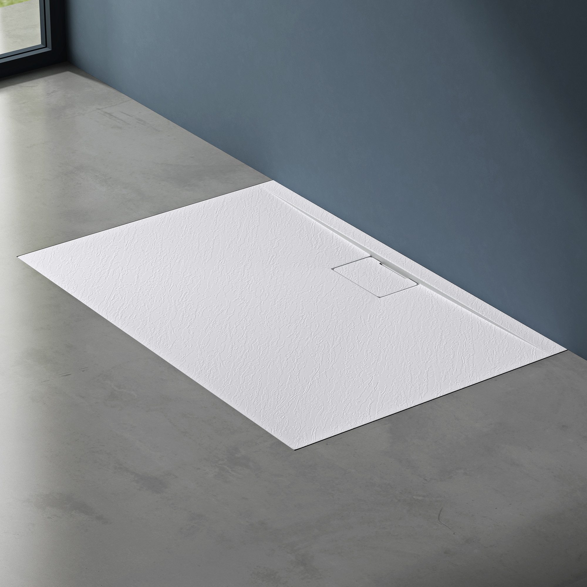 doporro Duschwanne Duschtasse flach aus Mineralguss DIN-Anschlüsse Boden Geoma07, Rechteckig, Mineralguss