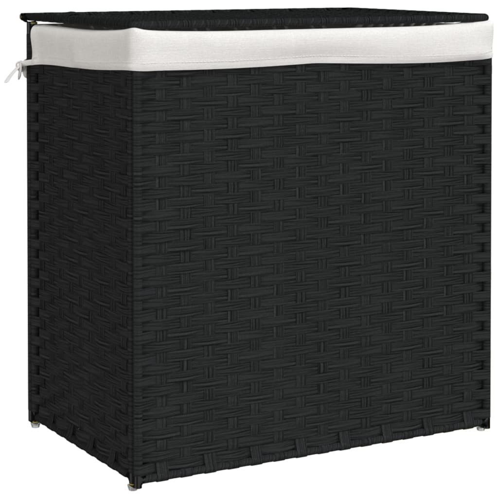 furnicato Wäschekorb mit 2 Fächern Schwarz 53x35x57 cm Poly Rattan (1 St) günstig online kaufen