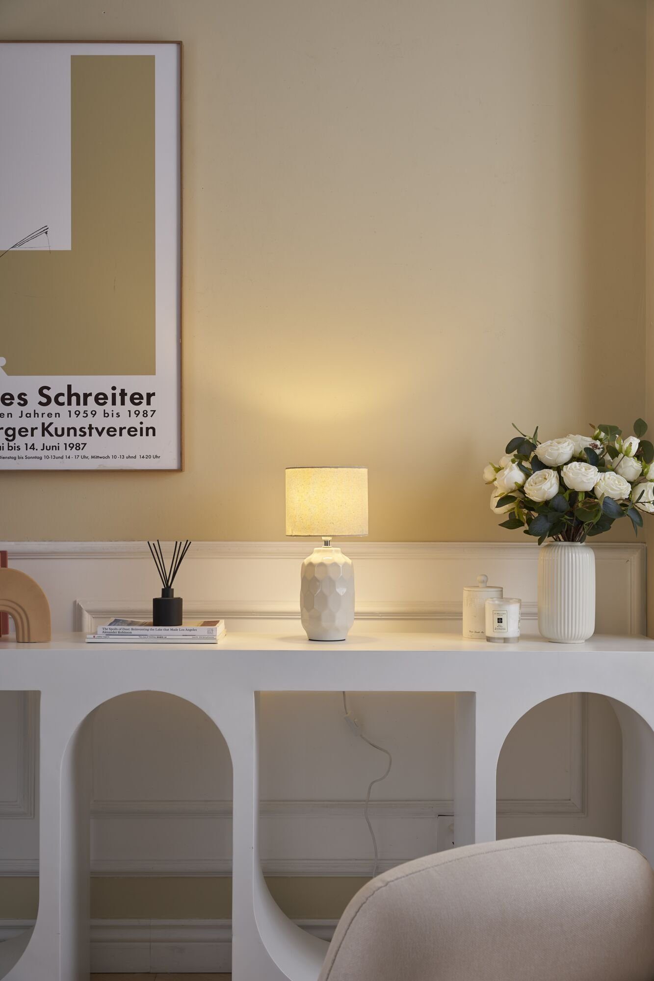 Pauleen Tischleuchte Charming Sparkle max.20W Crème Stoff/Keramik, ohne Leuchtmittel, E14