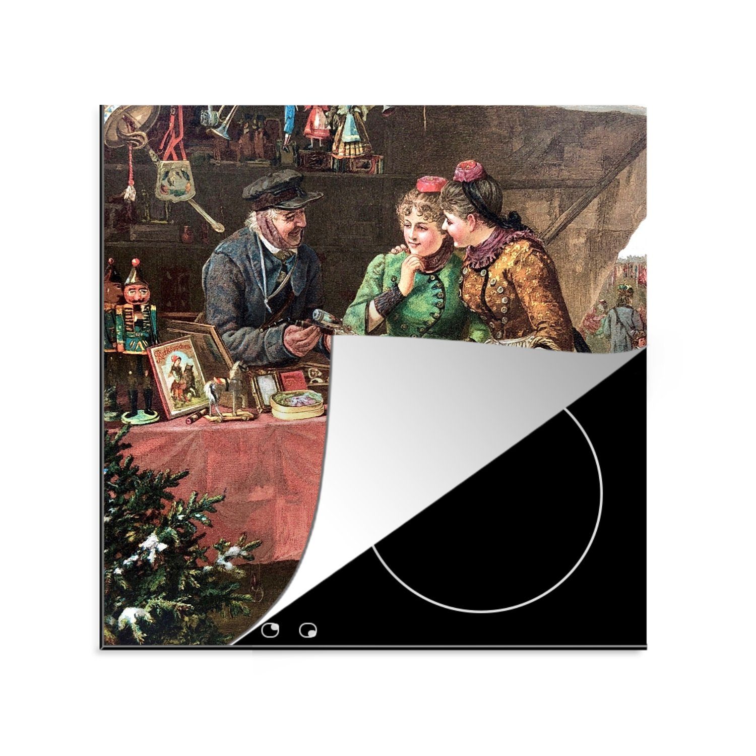 MuchoWow Herdblende-/Abdeckplatte Weihnachten - Porträt Weihnachtsmarkt - Vintage, Vinyl, (1 tlg), 78x78 cm, Ceranfeldabdeckung, Arbeitsplatte für küche