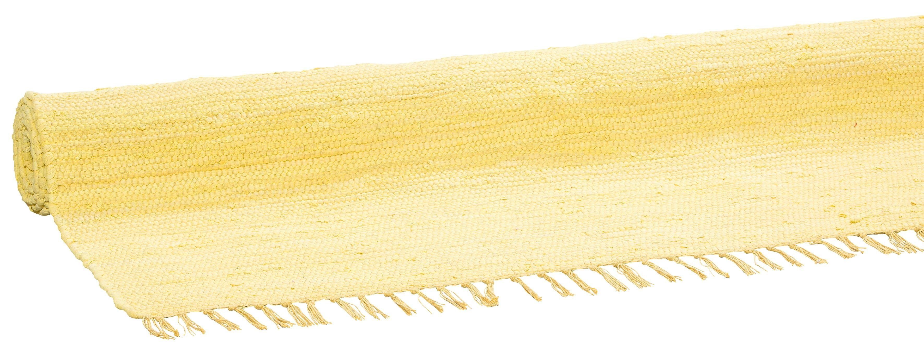 Teppich Paul, Lüttenhütt, rechteckig, handgewebt, Höhe: mit Fransen gelb Wendeteppich, verwendbar, 5 mm, beidseitig