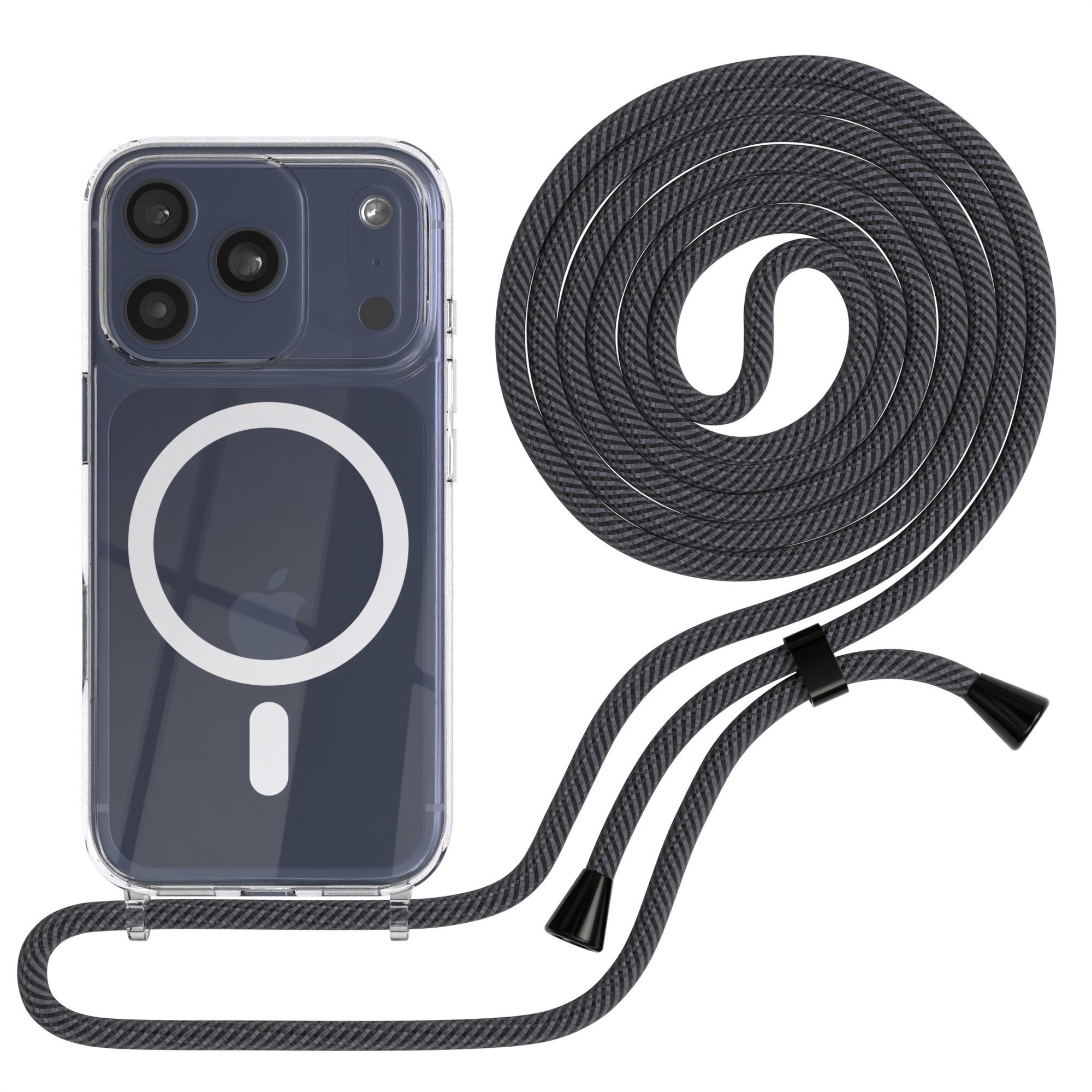 EAZY CASE Handykette mit Magsafe Hülle für Apple iPhone 17 Pro 6,3 Zoll, Handykordel für Herren mit Umhängeband Tasche zum Umhängen Antrazit