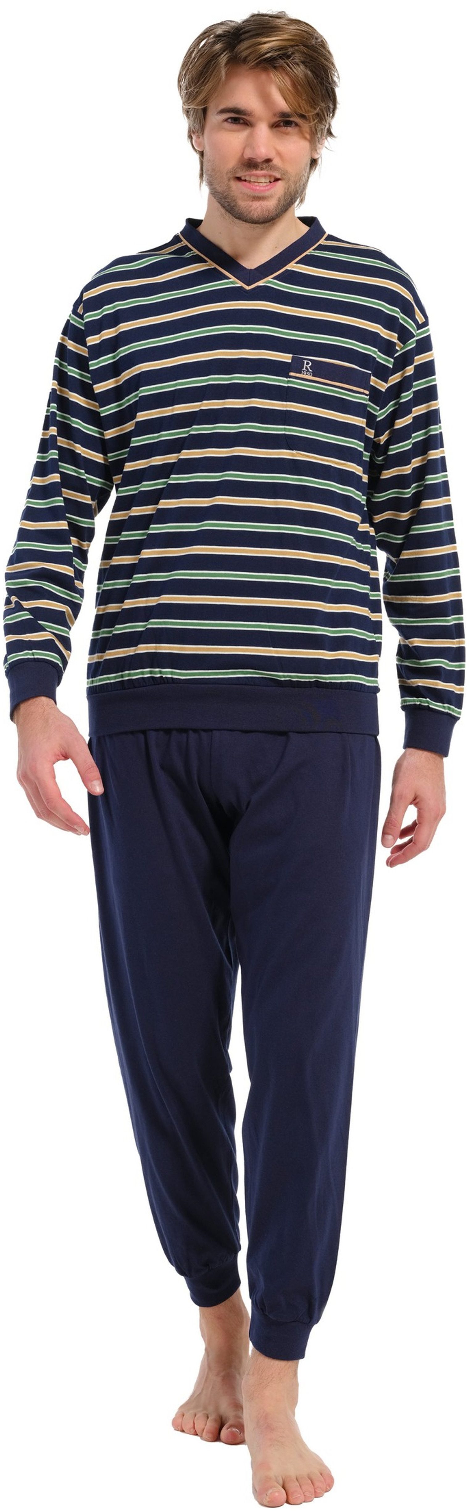 Robson Schlafanzug Herren Pyjama mit Bündchen (2 tlg) Baumwolle günstig online kaufen