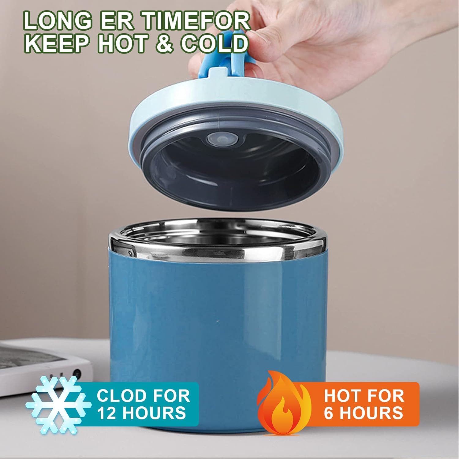 FELIXLEO Thermobehälter Thermobehälter 1000ml Edelstahl mit Löffel für Essen Warmhaltebox, (1-tlg) – Bild 5 von 5