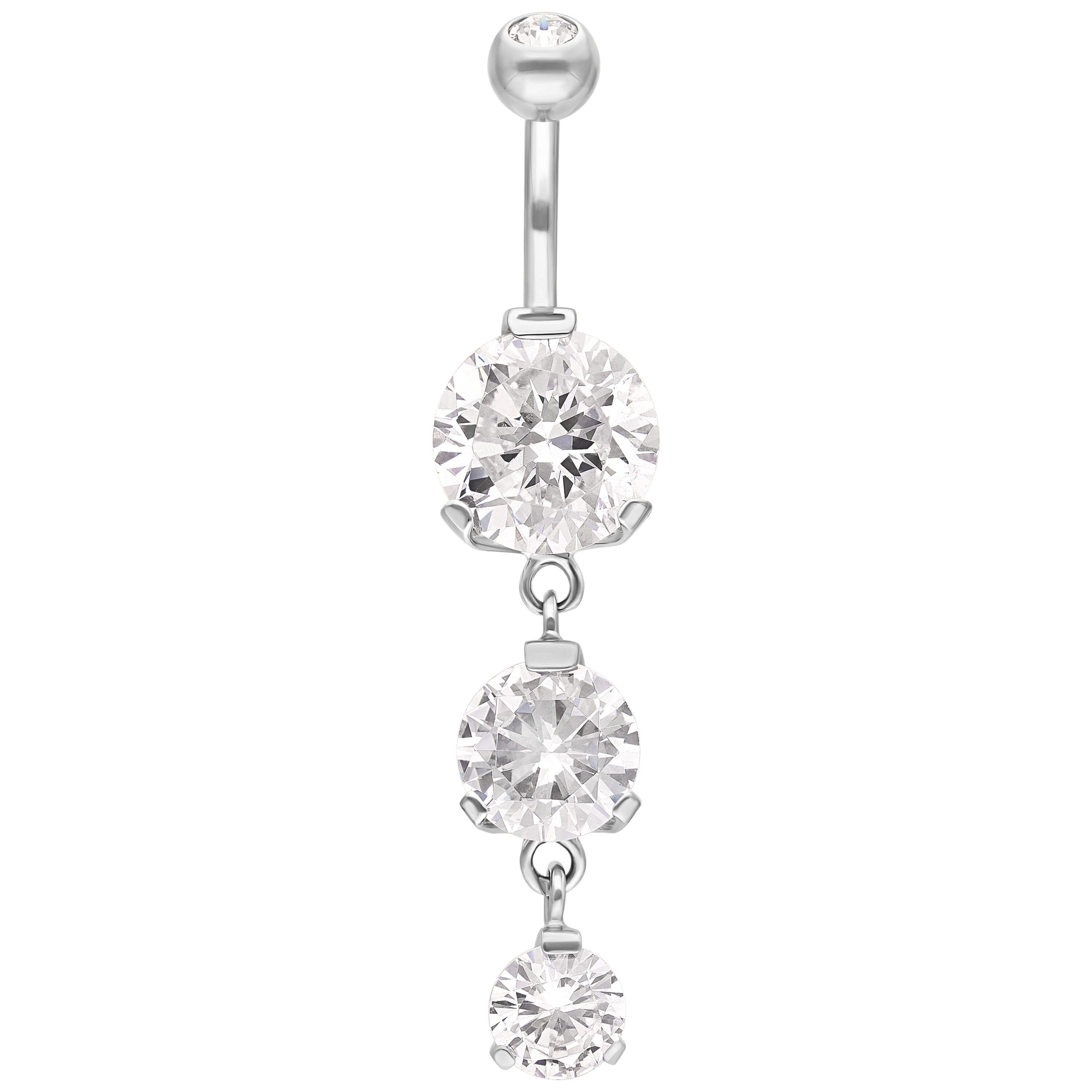 Wildcat Bauchnabelpiercing Triple Jewelled Bananabell für Bauchnabel, 1 Stück, Chirurgenstahl 316L - wasserfest, hautverträglich, Silber-Kristallklar