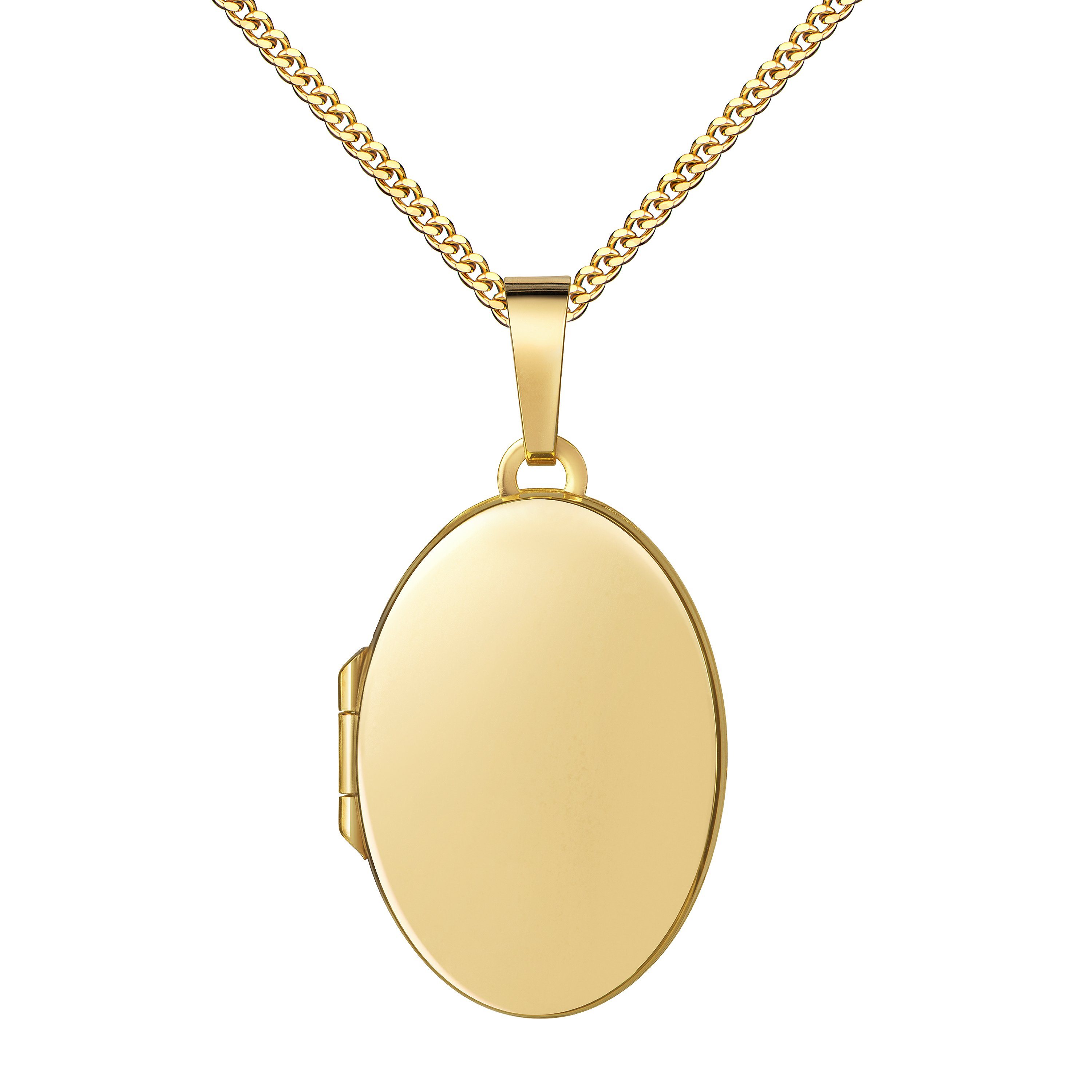 Valentinstagsgeschenk JEVELION Kette mit Anhänger Gold 333 Medaillon zum Öffnen oval für 2 Fotos - Bilderkette (Foto Amulett, für Damen und Mädchen)