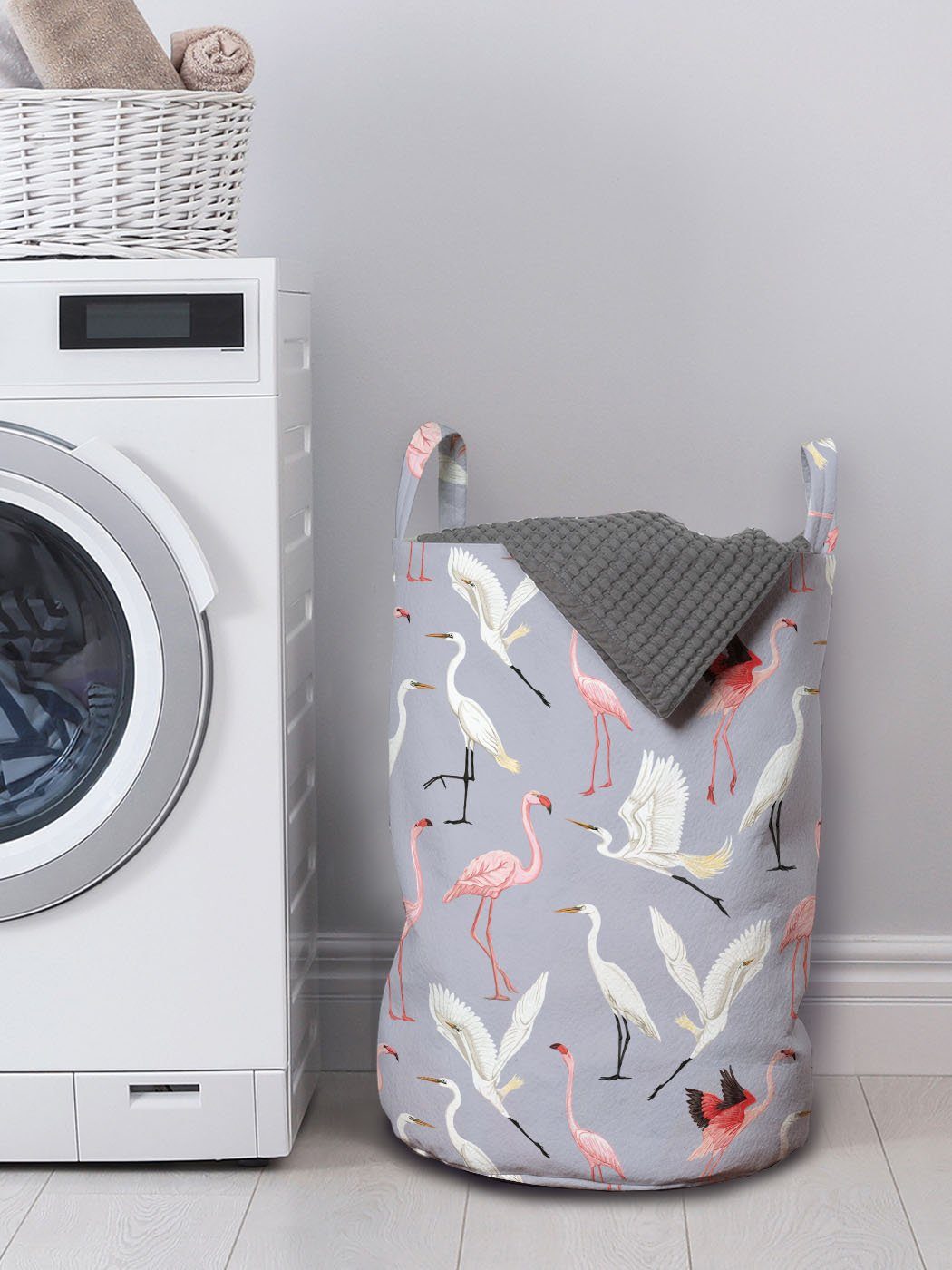 Fliegen Tropical Flamingo Wäschekorb Waschsalons, Vogel-Motiv für mit Abakuhaus Griffen Kordelzugverschluss Wäschesäckchen