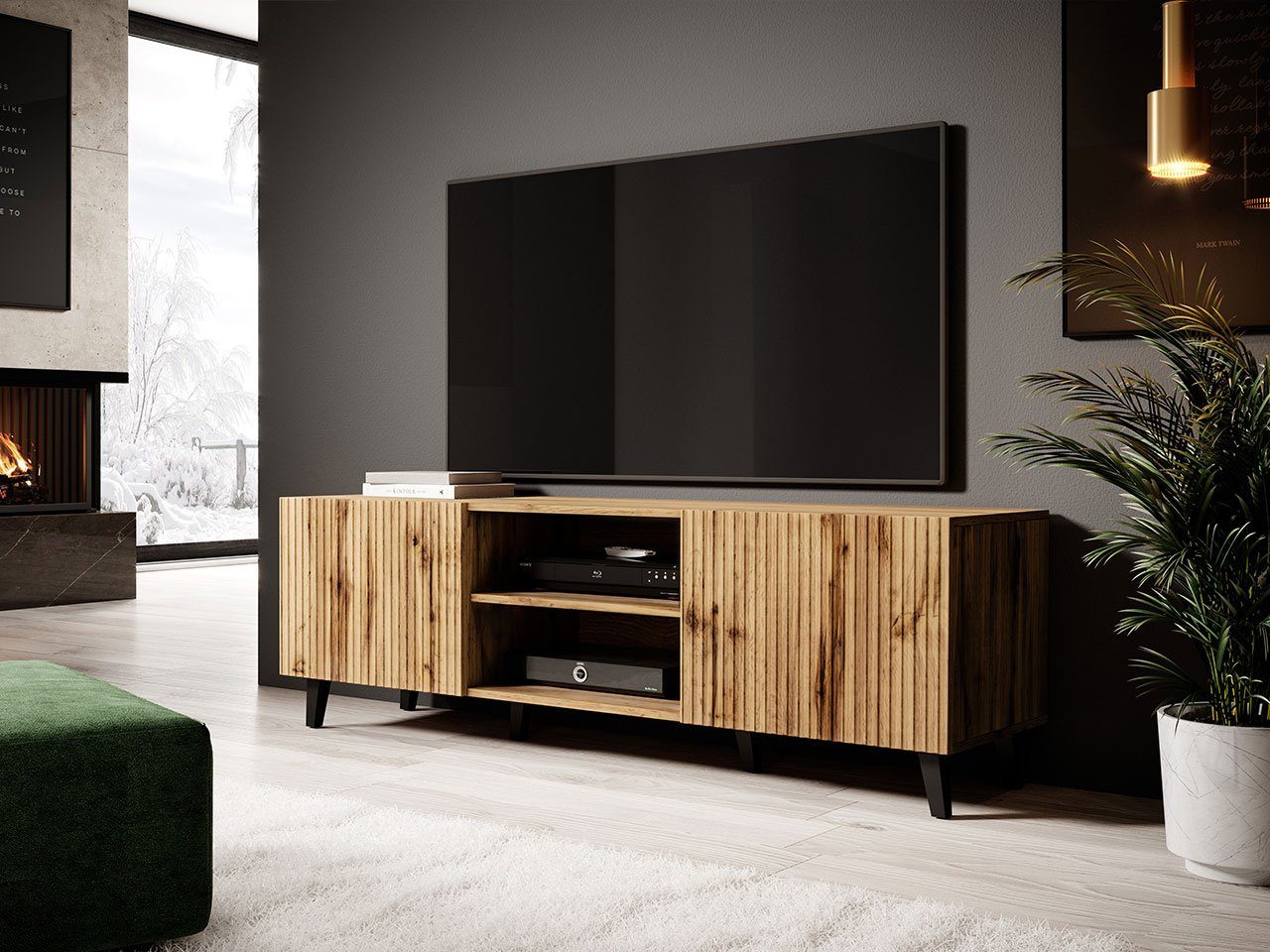MIRJAN24 TV Schrank Vamos 150 mit 2 T ren schwarze Beine