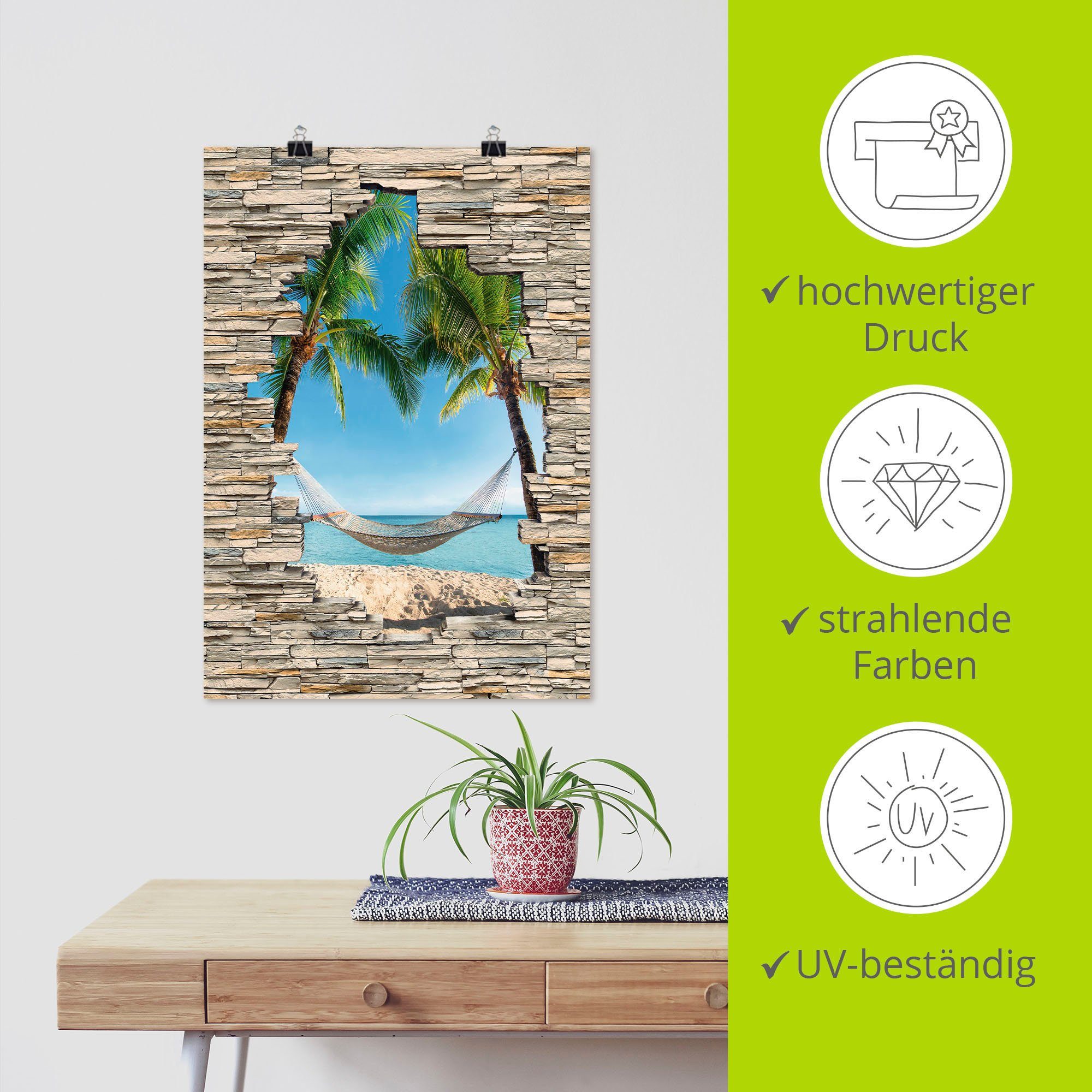 Poster Wandaufkleber Karibik in Leinwandbild, Stein, versch. Alubild, Wandbild (1 St), Größen Artland oder Palmenstrand Hängematte als Karibikbilder