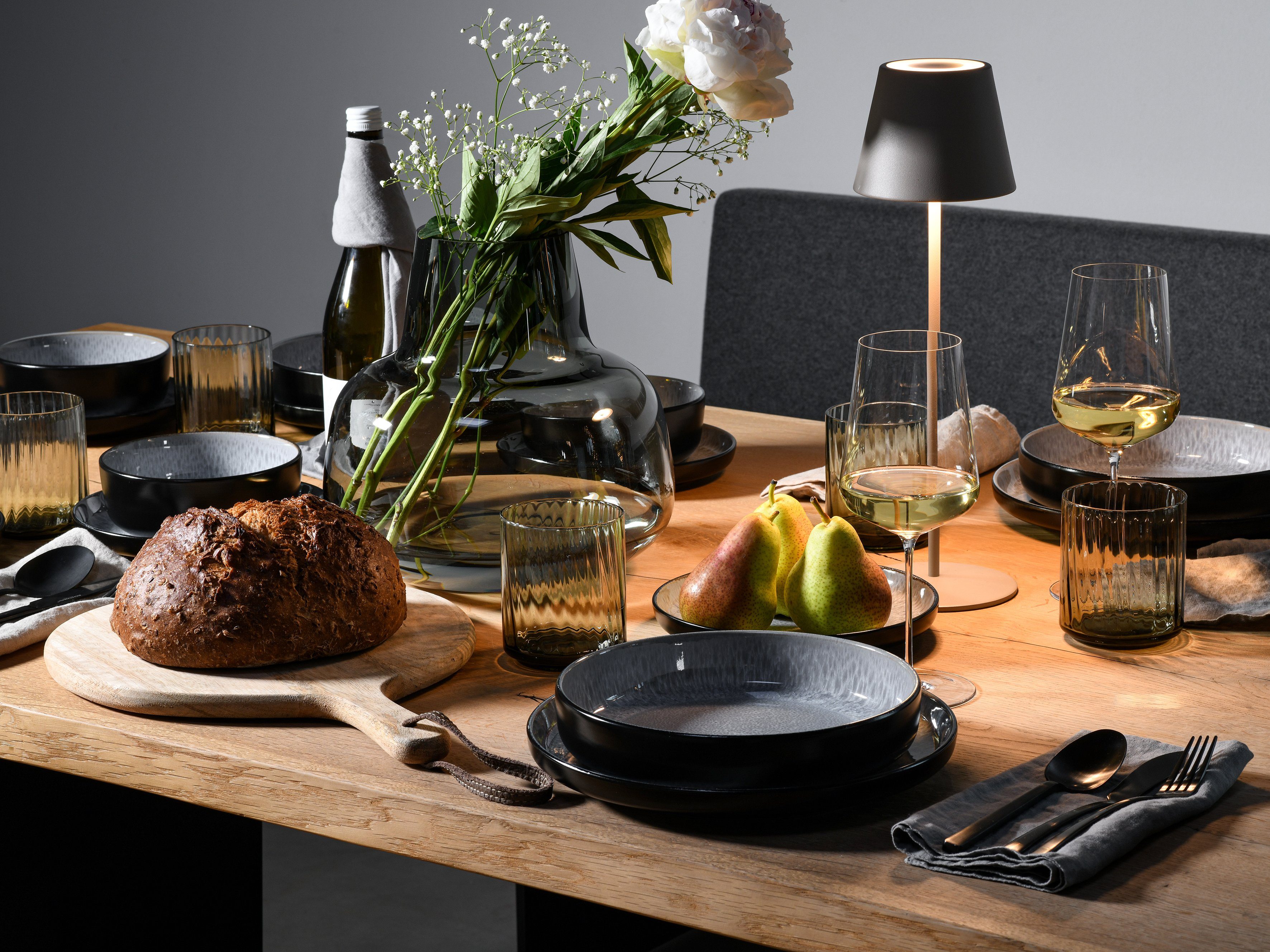 creaTable Teller-Set Nordic Fjord (12-tlg), 6 Personen, Steinzeug, Tafelservice, 6 Speiseteller Ø 26 cm, 6 Suppenteller Ø 22,5 cm – Bild 5 von 5