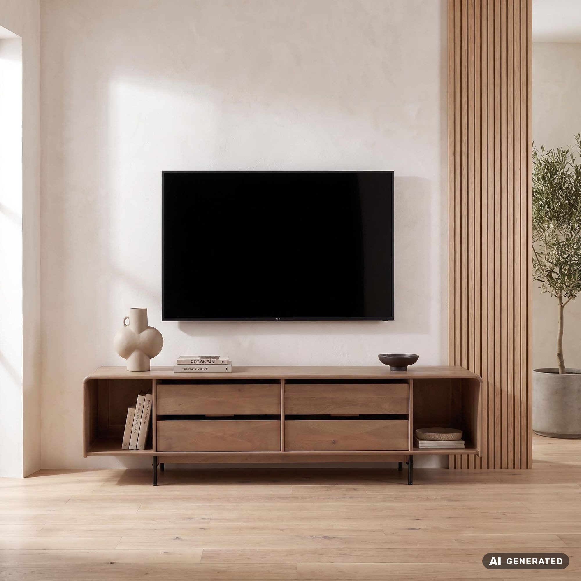 FINEBUY Lowboard FB119699 TV Board Fernsehschrank Fernsehkommode Massivholz 180cm Holz (Stilvolles Mediamöbel aus echtem Mangoholz), Viel Stauraum dank vier Schubladen