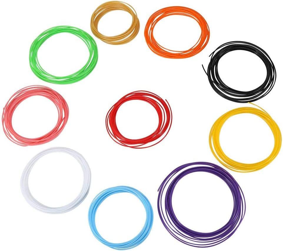 KINSI 3D-Drucker-Stift 10 Bündel mit 10 Farben 50m PCL Verbrauchsmaterial, Hohe Temperaturbeständigkeit, Härte, hohe Festigkeit und Steifigkeit