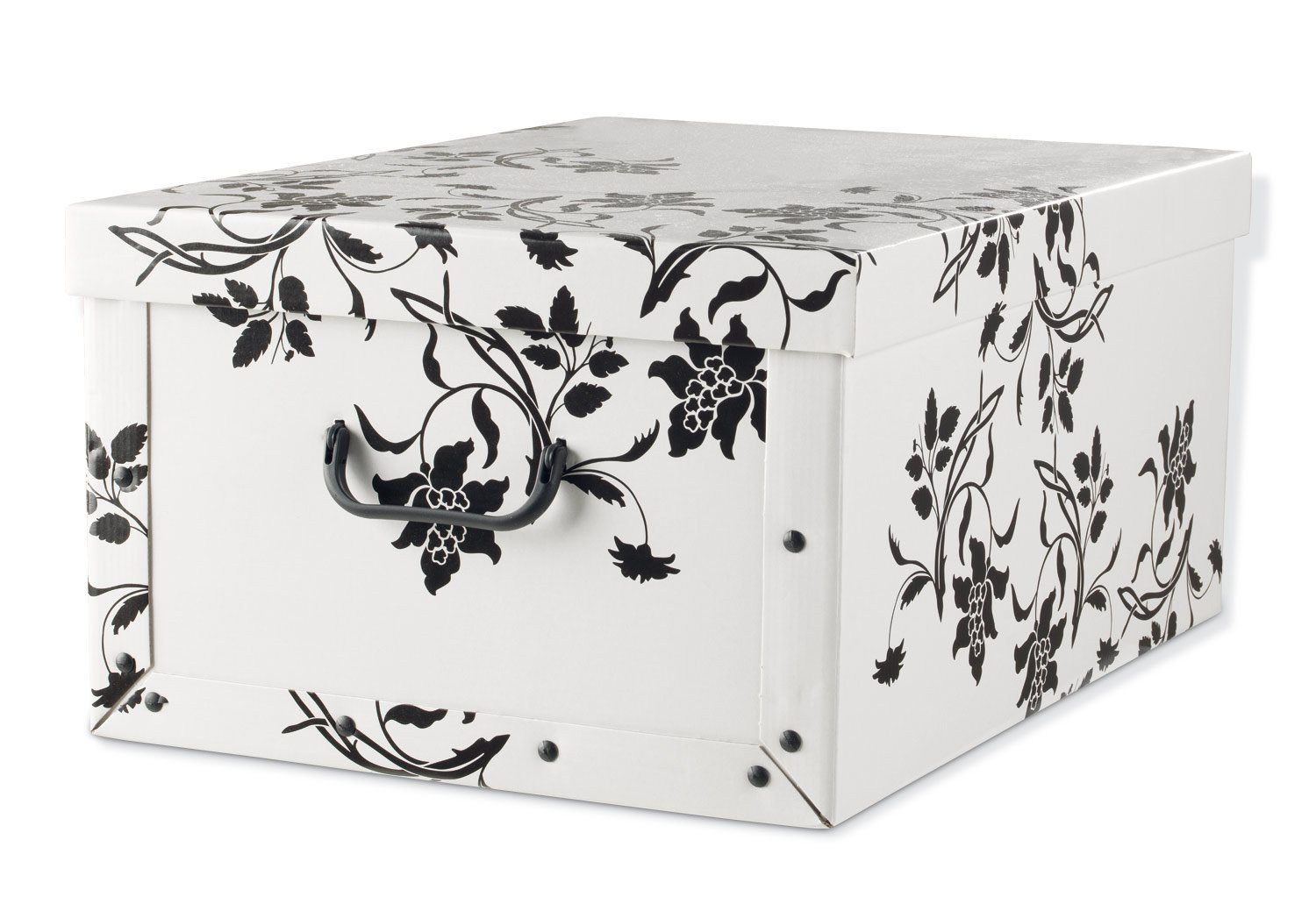 Home4You Aufbewahrungsbox, Weiß, Blumenranken in schwarz, recycelter Karton, 51 x 37 cm