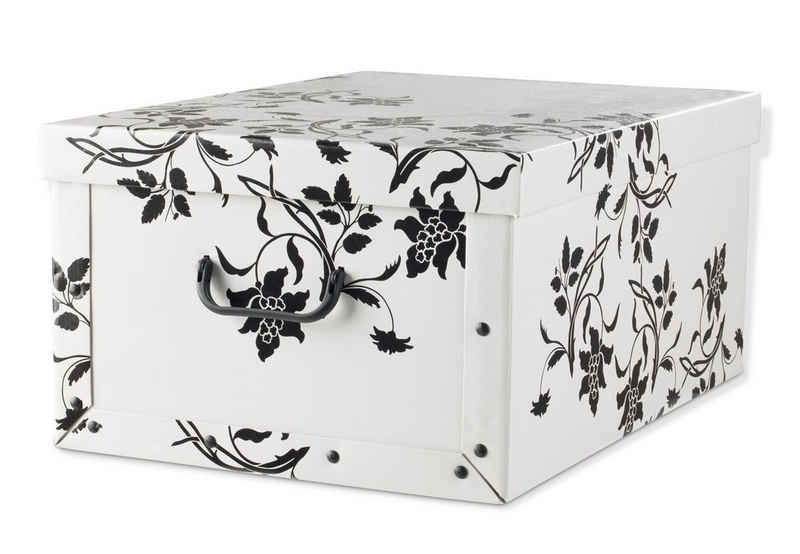 Home4You Aufbewahrungsbox, Weiß, Blumenranken, Papier, mit Griffen, 51 x 37 cm