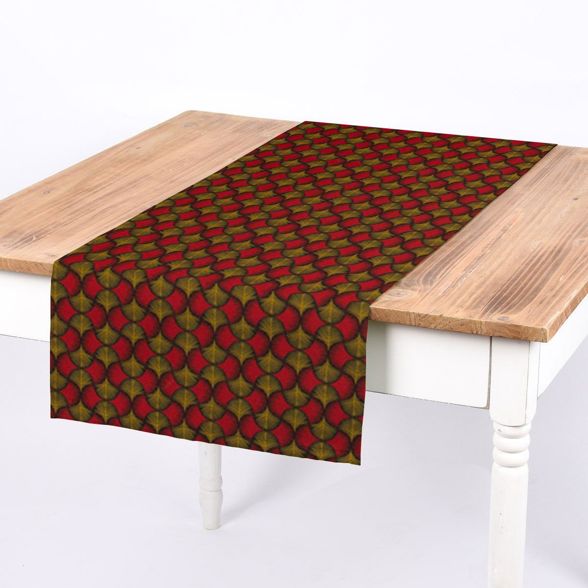 SCHÖNER LEBEN. Tischläufer SCHÖNER LEBEN. Tischläufer Ginkgo Blätter rot ocker schwarz 40x160cm, handmade