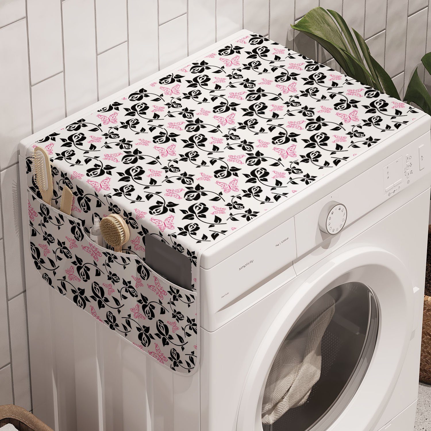 Abakuhaus Badorganizer Anti-Rutsch-Stoffabdeckung für Waschmaschine und Schmetterlinge Blumen Blumen Trockner