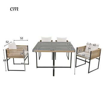 Flieks Garten-Essgruppe, (5-tlg), 4-Sitzer Gartengarnitur Seil Sitzgruppe mit 1xEsstisch und 4xStühlen