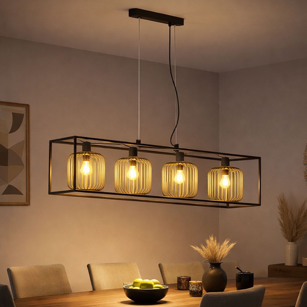 FISCHER & HONSEL Pendelleuchte, Leuchtmittel nicht inklusive, Hängelampe Pendellampe Esstischlampe schwarz gold 4 flammig Retro