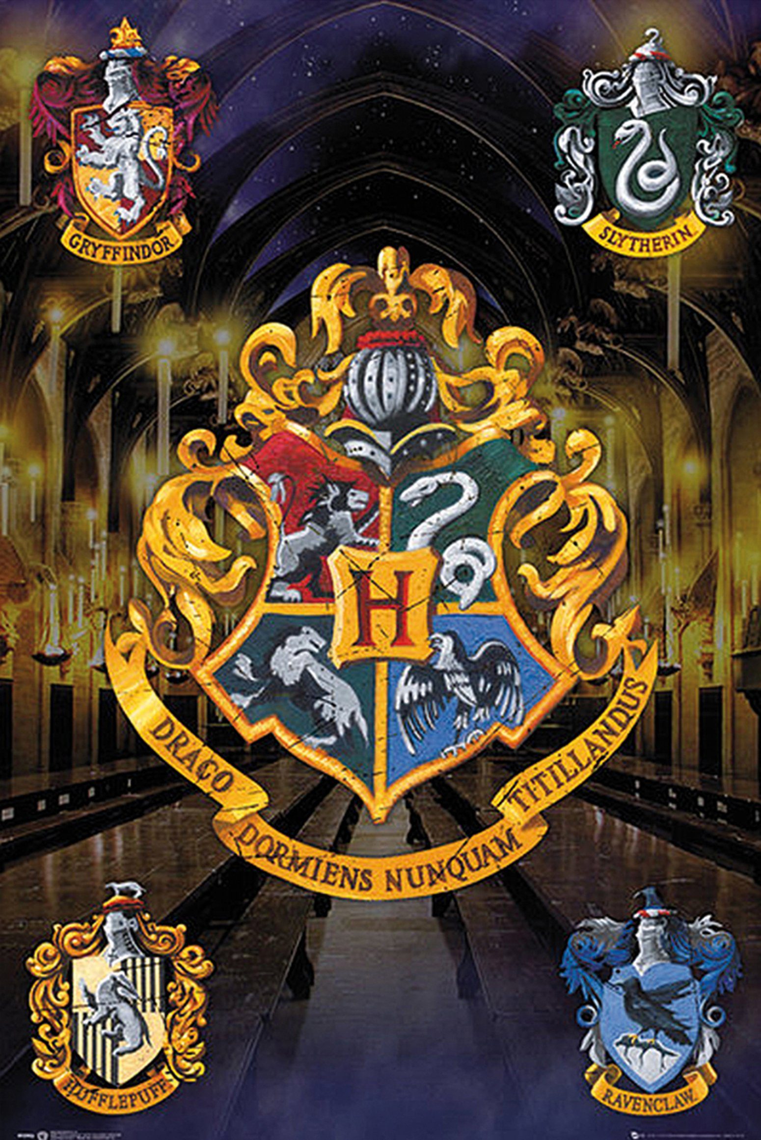 Grupo Erik Poster Harry Potter Poster Hogwarts Häuserwappen 61 x 91,5 cm