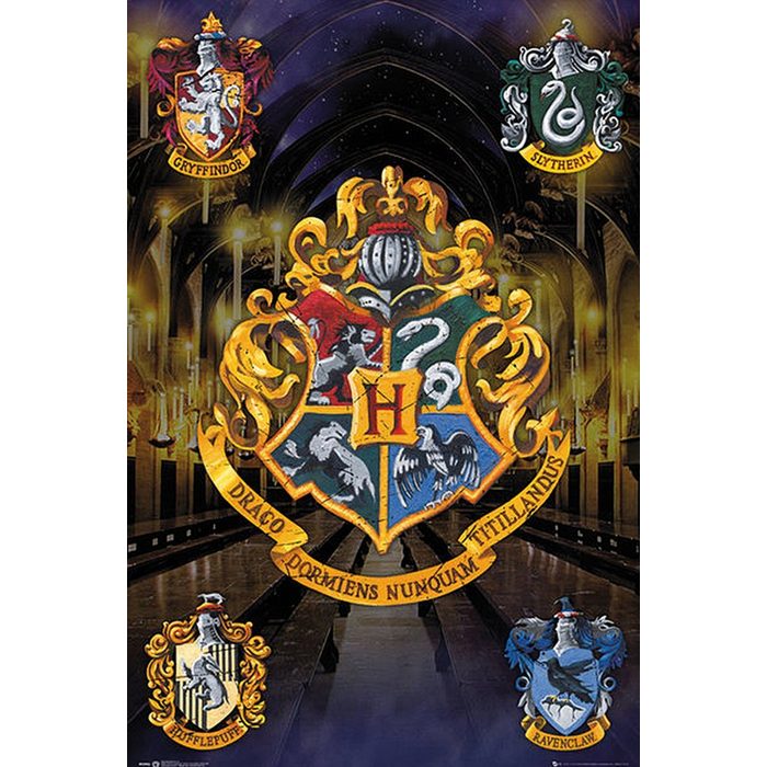 Grupo Erik Poster Harry Potter Poster Hogwarts Häuserwappen 61 x 91 5 cm