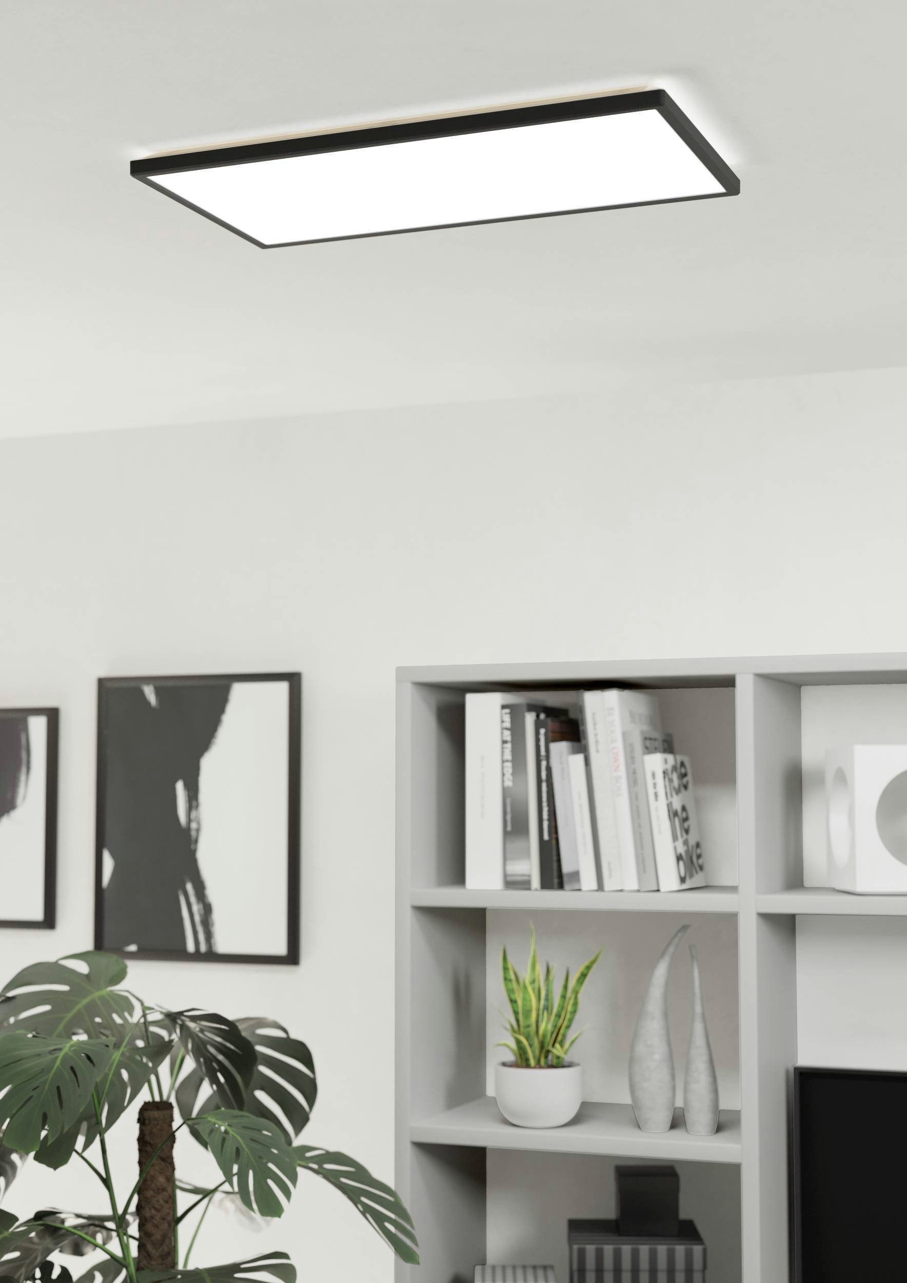 EGLO Deckenleuchte Rovito Deckenlampe, Deckenbeluchtung, Badlampe Decke, Kunststoff, IP44, LED fest integriert, Neutralweiß, Kaltweiß, Warmweiß, Wand-/Deckenleuchte - L57 x B30 x H3 cm - schwarz - 17,2W inkl.