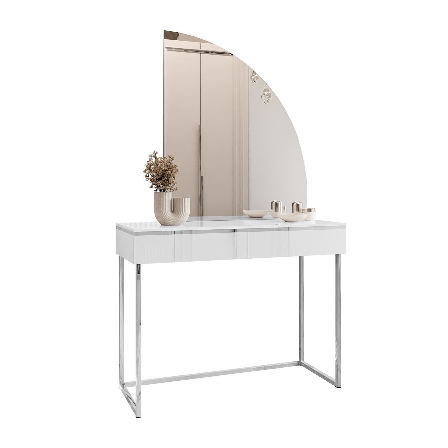 Lookway Schminktisch AURORA-Q SILVER auf silbernem Gestell (1x Konsole und 1x Spiegl), Breite: 102 cm