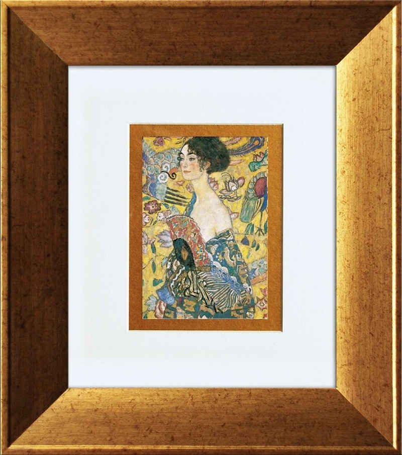 artissimo Bild mit Rahmen Gustav Klimt Bild mit Rahmen / Poster gerahmt 41x36cm / Wandbild, Gustav Klimt: Dame mit Fächer